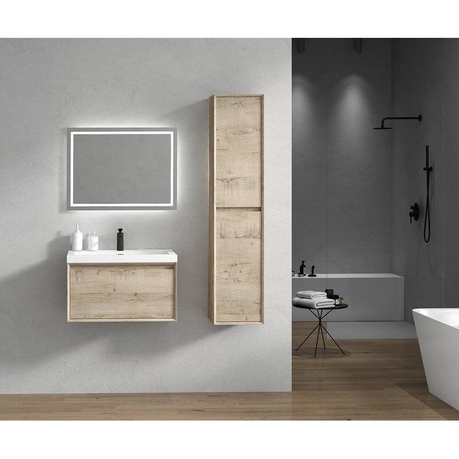 Moreno Bath BELLA 30" Light Oak Wall-Mounted Vanity With Single Reinforced White Acrylic Sink