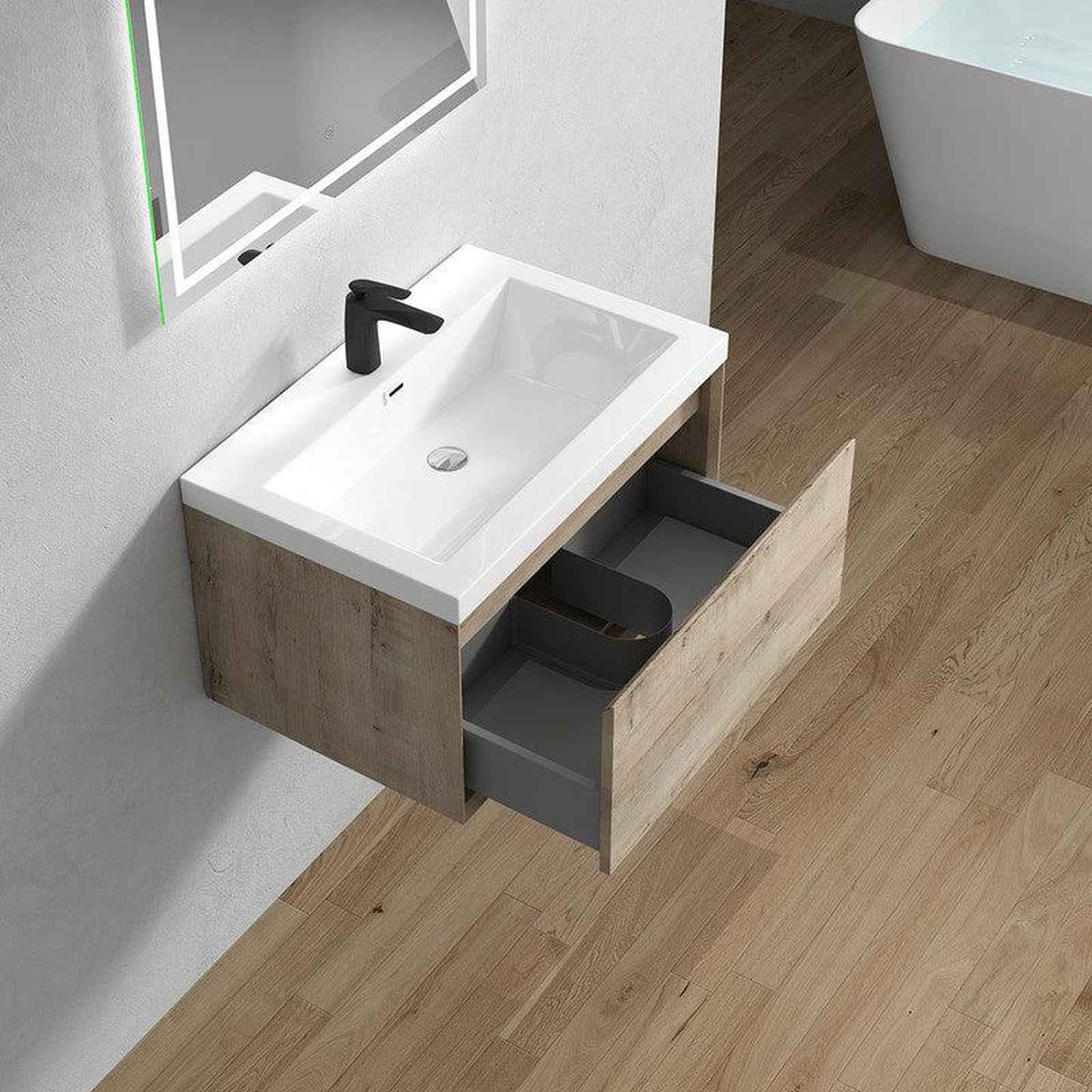 Moreno Bath BELLA 30" Light Oak Wall-Mounted Vanity With Single Reinforced White Acrylic Sink