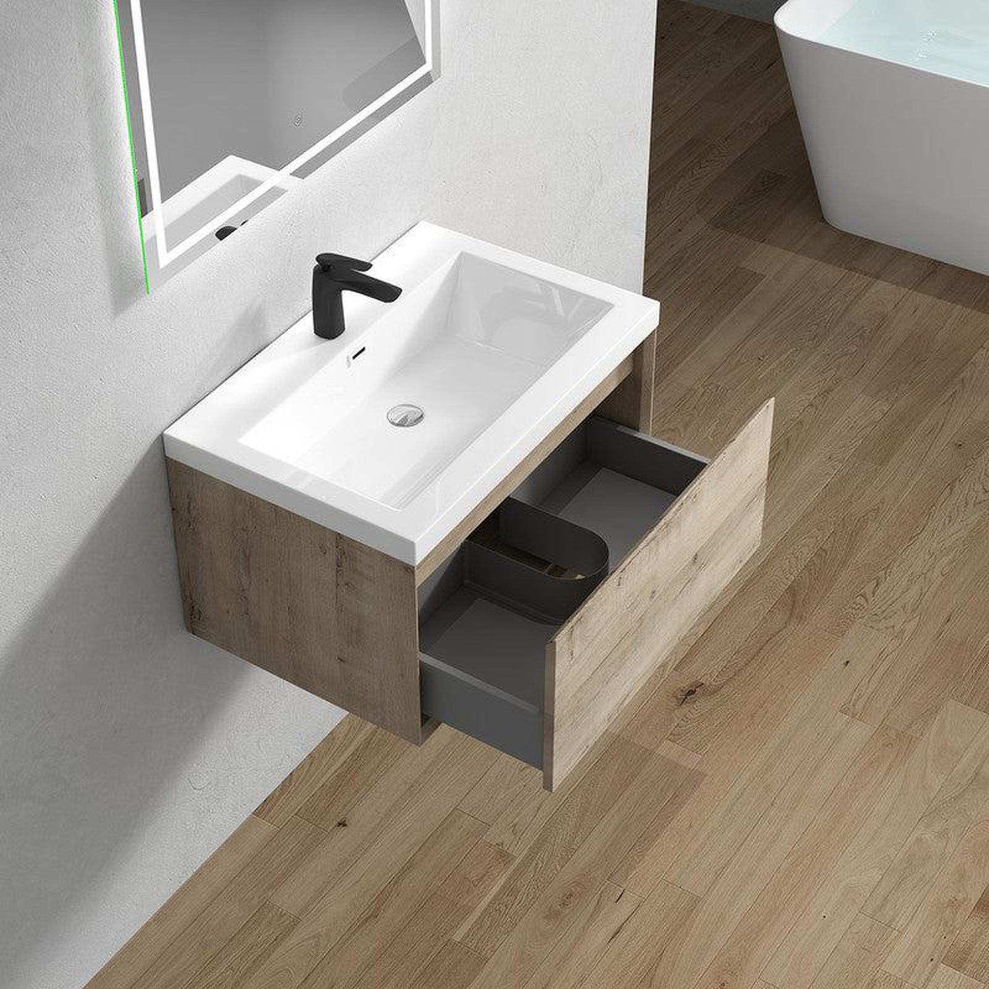 Moreno Bath BELLA 30" Light Oak Wall-Mounted Vanity With Single Reinforced White Acrylic Sink