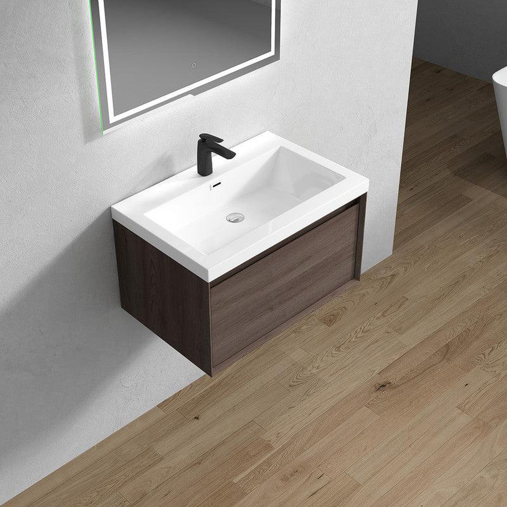 Moreno Bath BELLA 30" Red Oak Wall-Mounted Vanity With Single Reinforced White Acrylic Sink