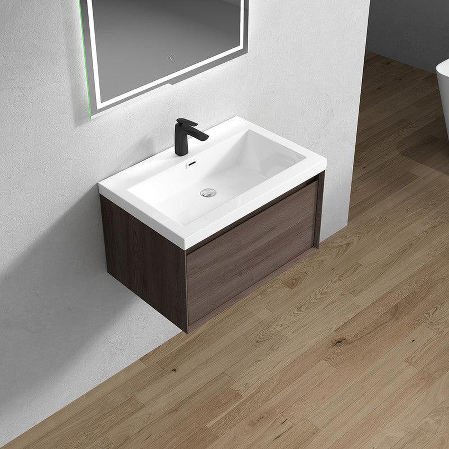 Moreno Bath BELLA 30" Red Oak Wall-Mounted Vanity With Single Reinforced White Acrylic Sink