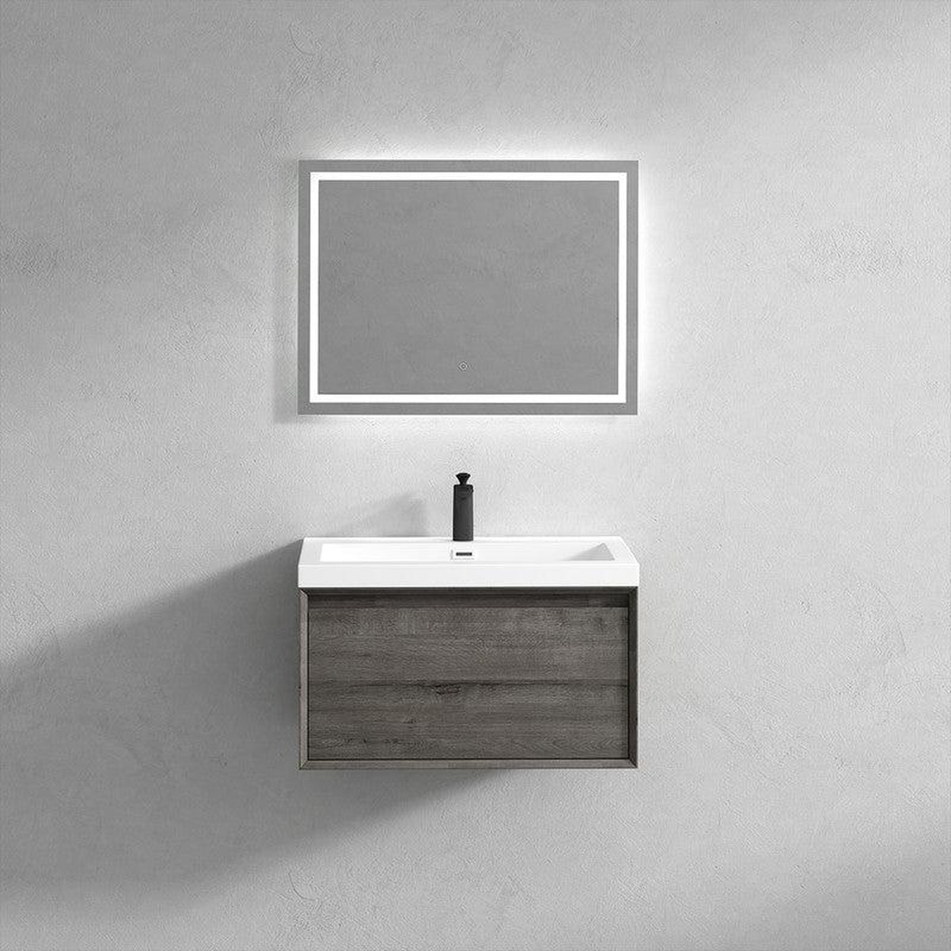 Moreno Bath BELLA 30" Smoke Oak Wall-Mounted Vanity With Single Reinforced White Acrylic Sink