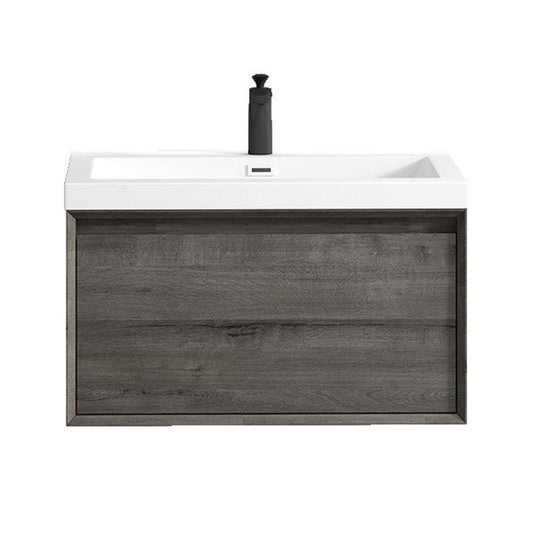 Moreno Bath BELLA 30" Smoke Oak Wall-Mounted Vanity With Single Reinforced White Acrylic Sink