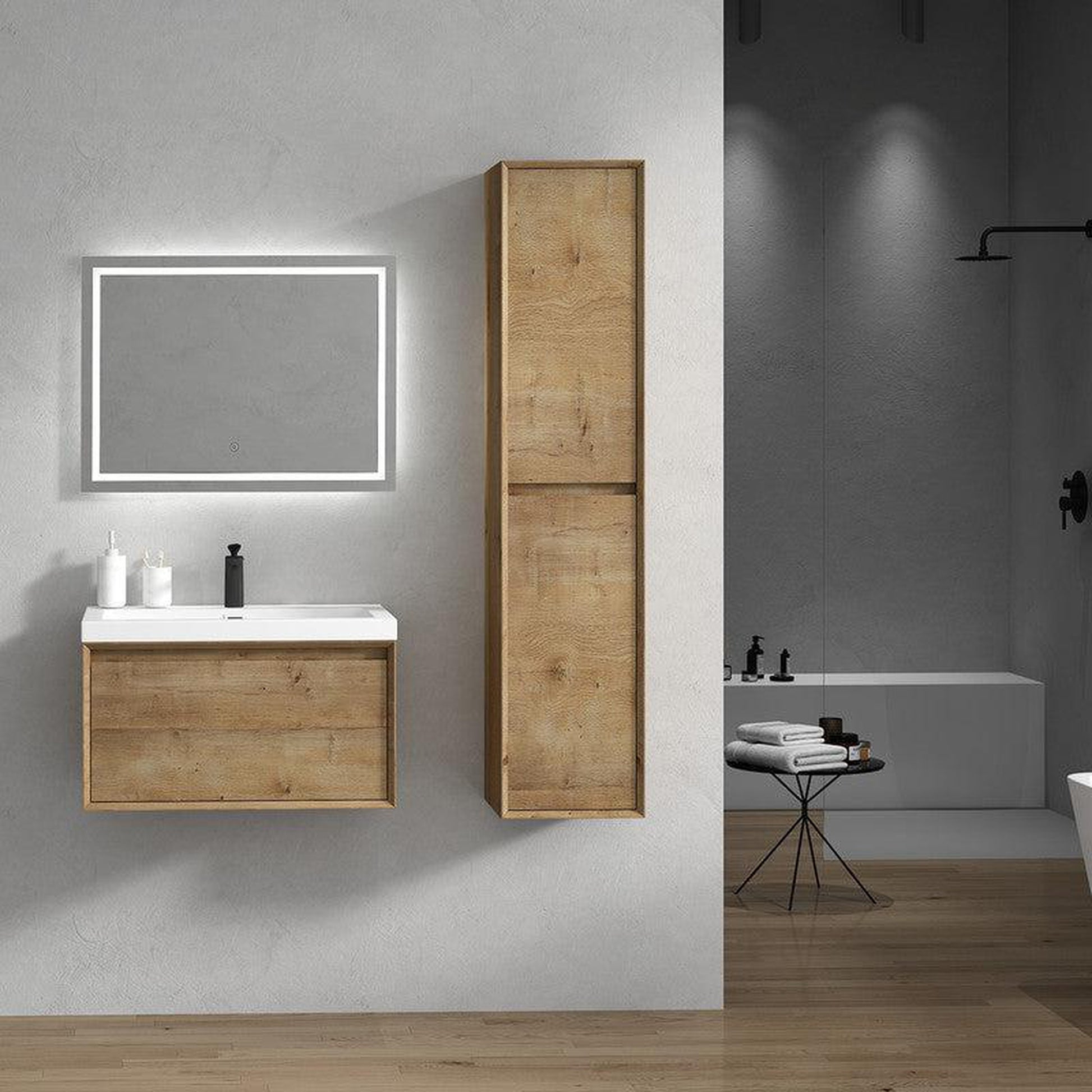 Moreno Bath BELLA 30" White Oak Wall-Mounted Vanity With Single Reinforced White Acrylic Sink