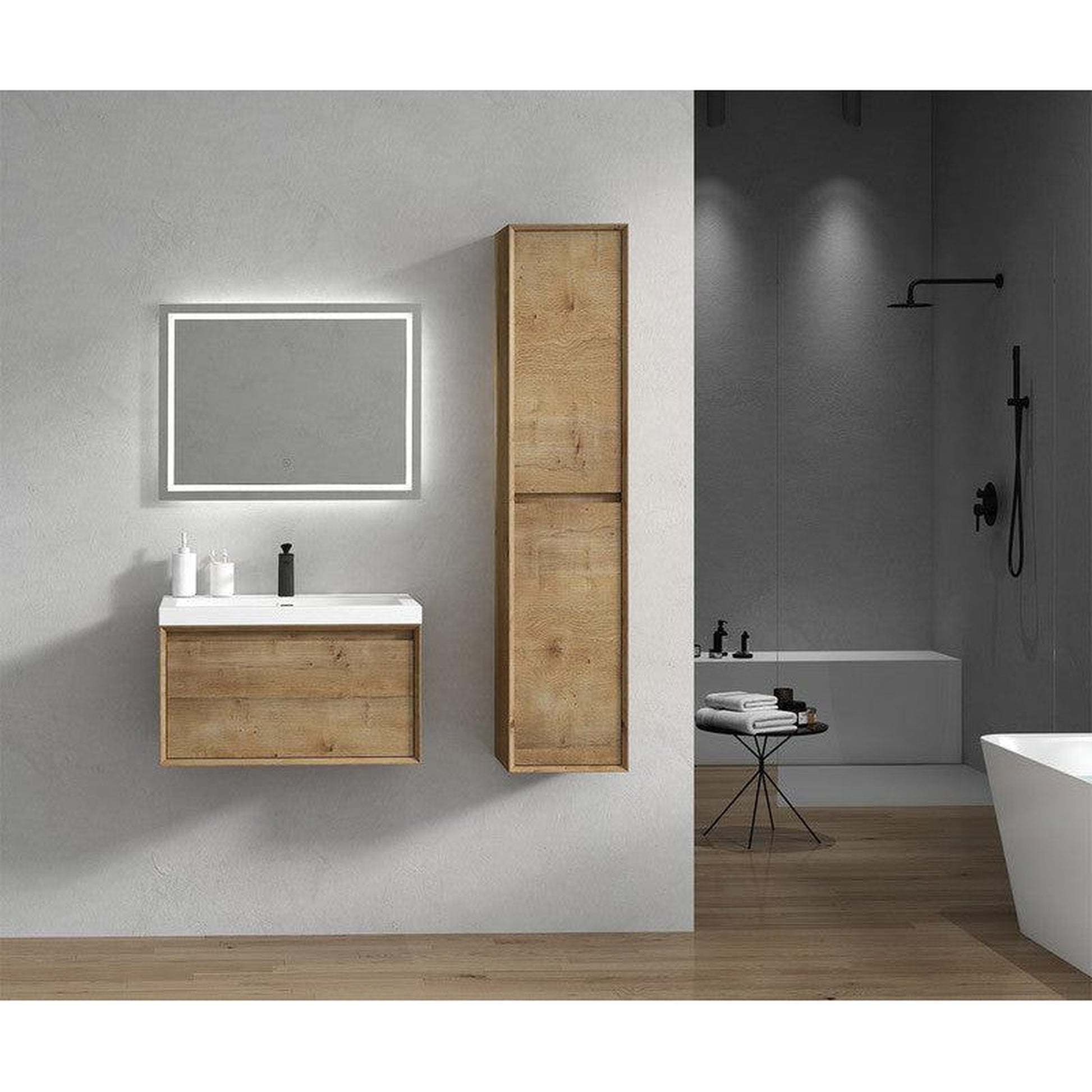 Moreno Bath BELLA 30" White Oak Wall-Mounted Vanity With Single Reinforced White Acrylic Sink