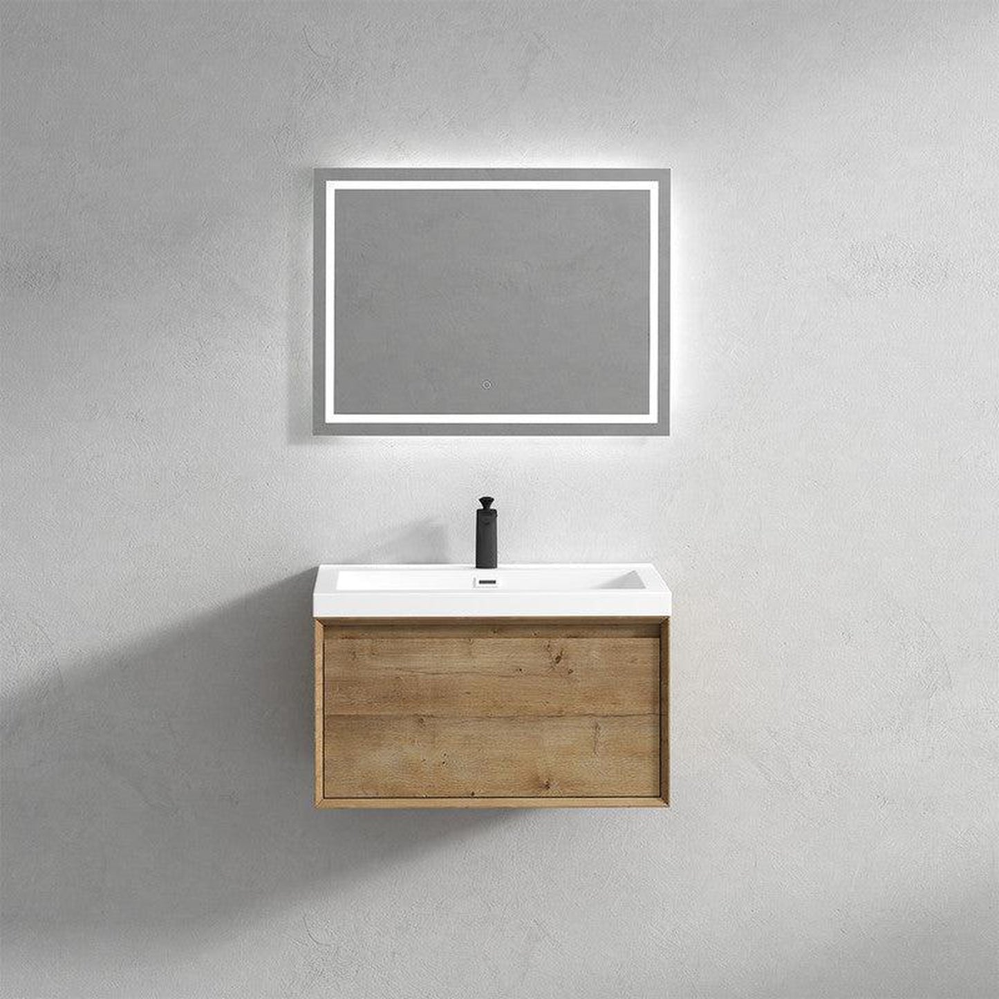 Moreno Bath BELLA 30" White Oak Wall-Mounted Vanity With Single Reinforced White Acrylic Sink