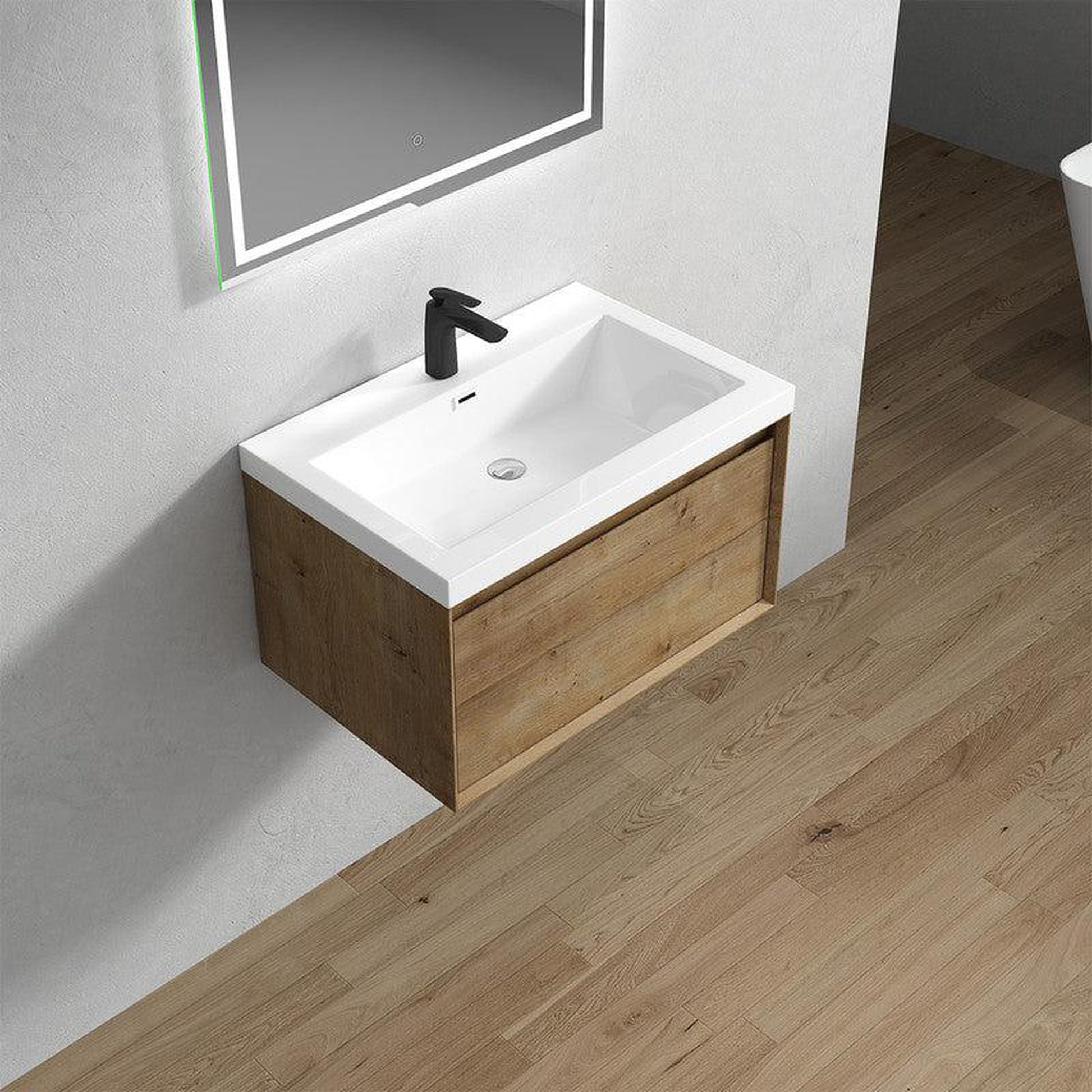 Moreno Bath BELLA 30" White Oak Wall-Mounted Vanity With Single Reinforced White Acrylic Sink