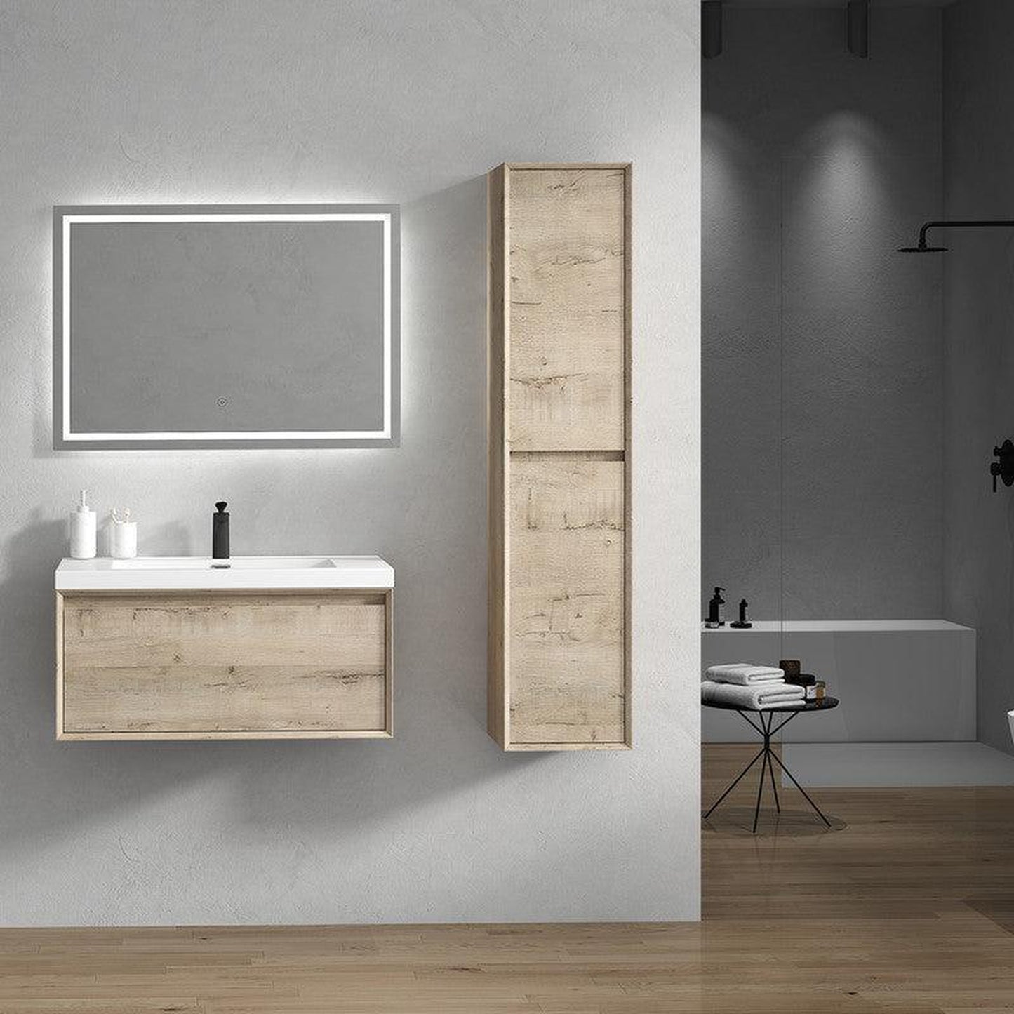 Moreno Bath BELLA 36" Light Oak Wall-Mounted Vanity With Single Reinforced White Acrylic Sink