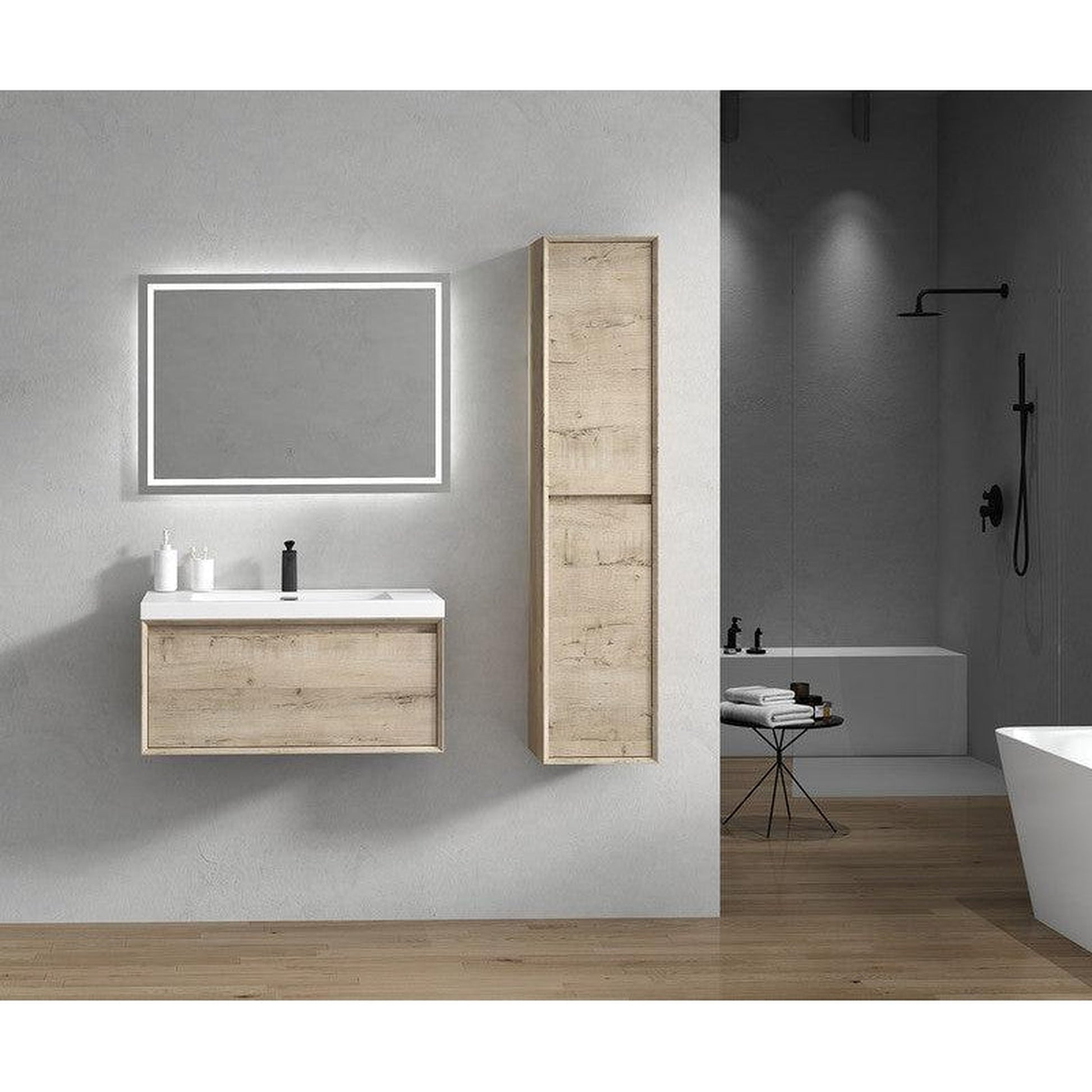 Moreno Bath BELLA 36" Light Oak Wall-Mounted Vanity With Single Reinforced White Acrylic Sink