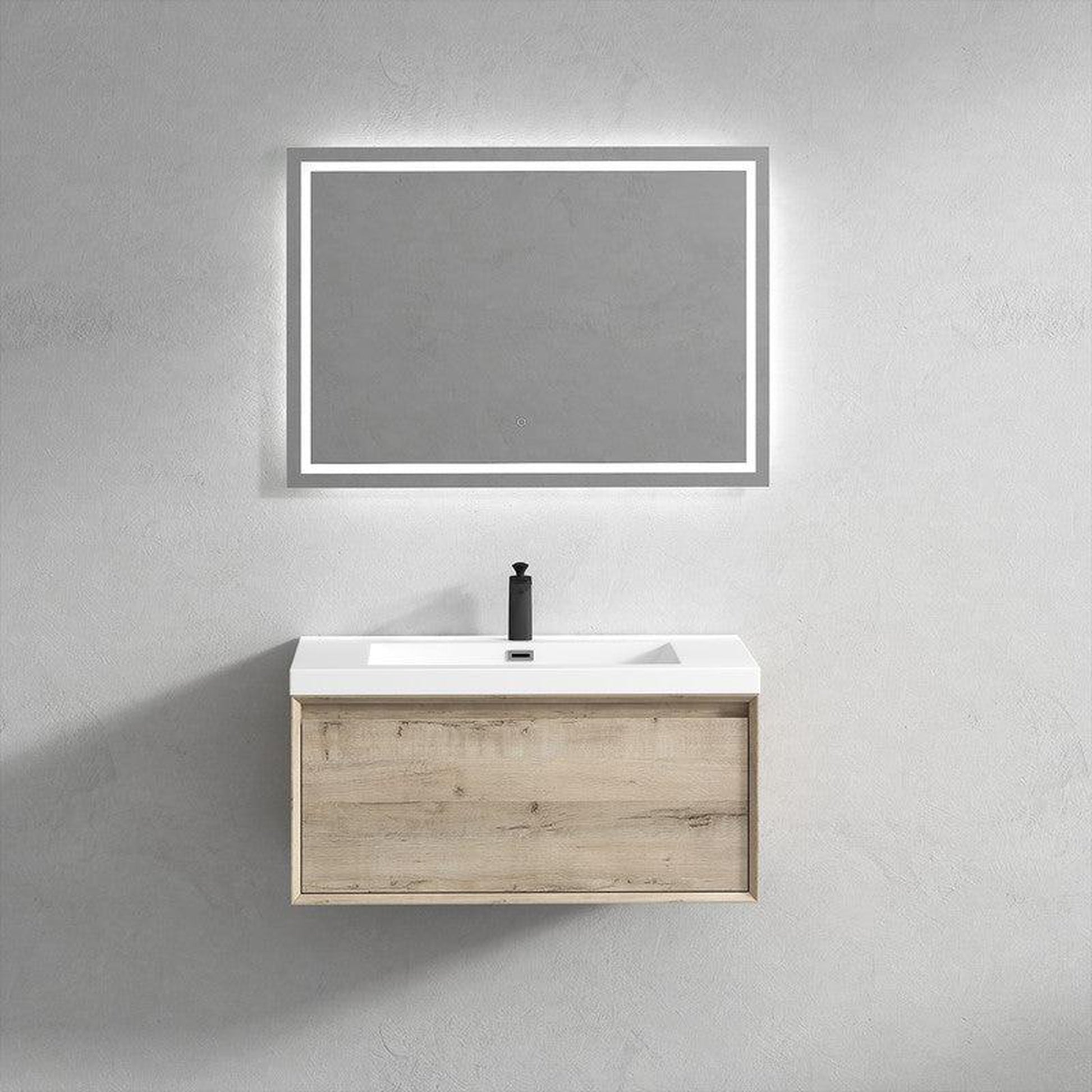 Moreno Bath BELLA 36" Light Oak Wall-Mounted Vanity With Single Reinforced White Acrylic Sink