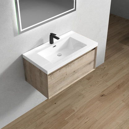 Moreno Bath BELLA 36" Light Oak Wall-Mounted Vanity With Single Reinforced White Acrylic Sink