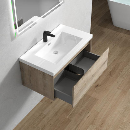 Moreno Bath BELLA 36" Light Oak Wall-Mounted Vanity With Single Reinforced White Acrylic Sink