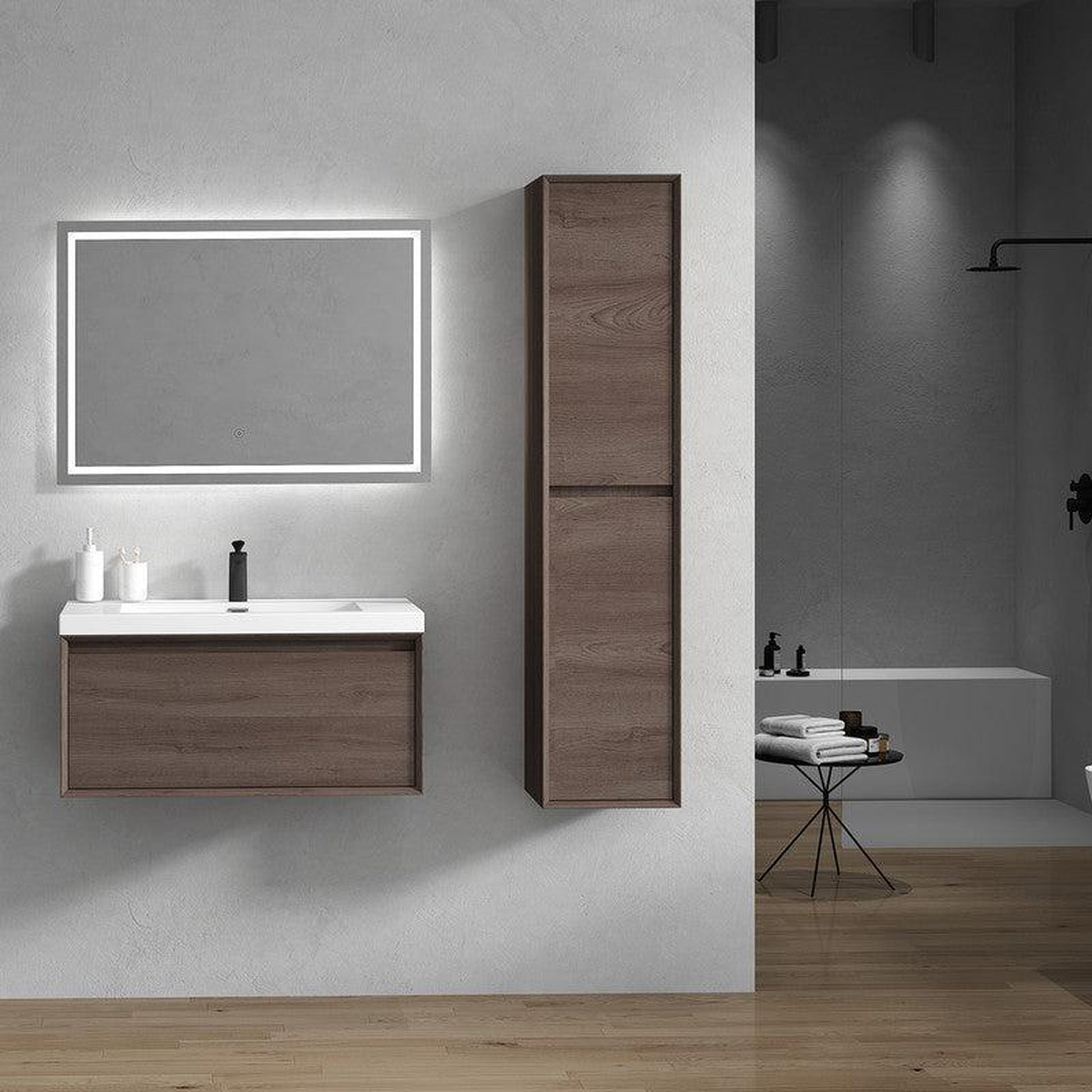 Moreno Bath BELLA 36" Red Oak Wall-Mounted Vanity With Single Reinforced White Acrylic Sink
