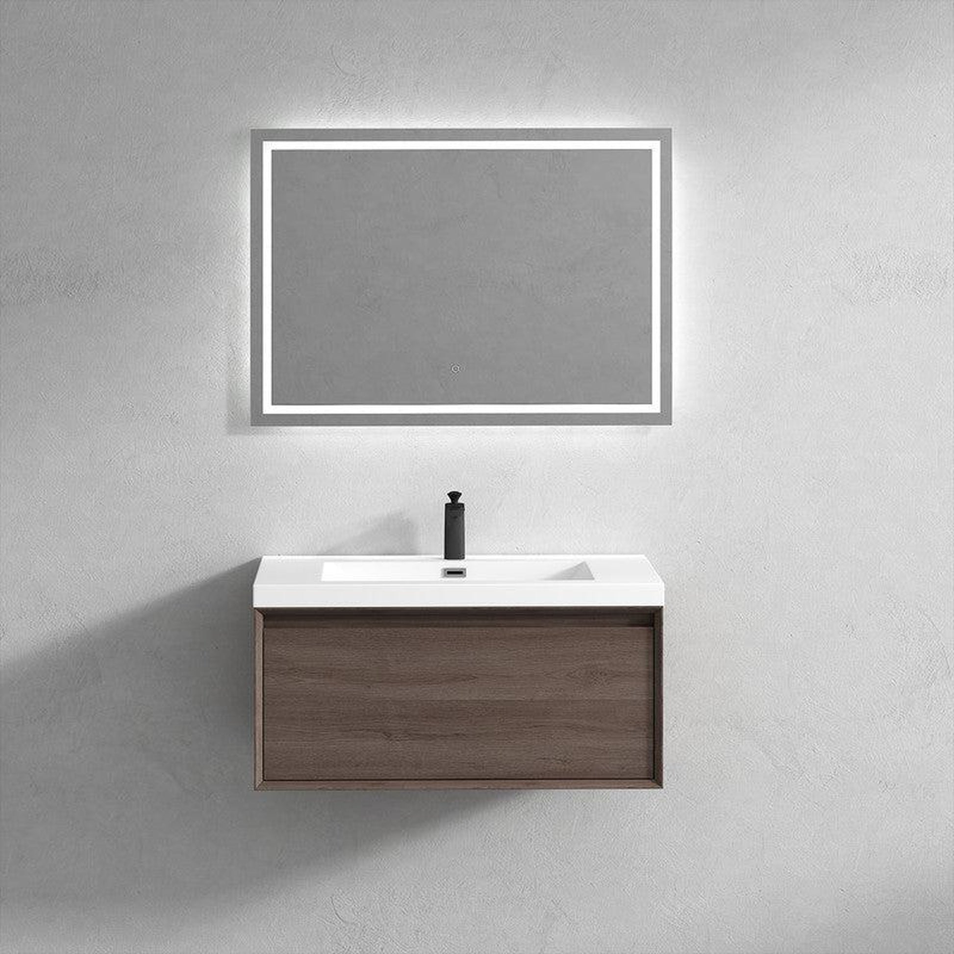 Moreno Bath BELLA 36" Red Oak Wall-Mounted Vanity With Single Reinforced White Acrylic Sink