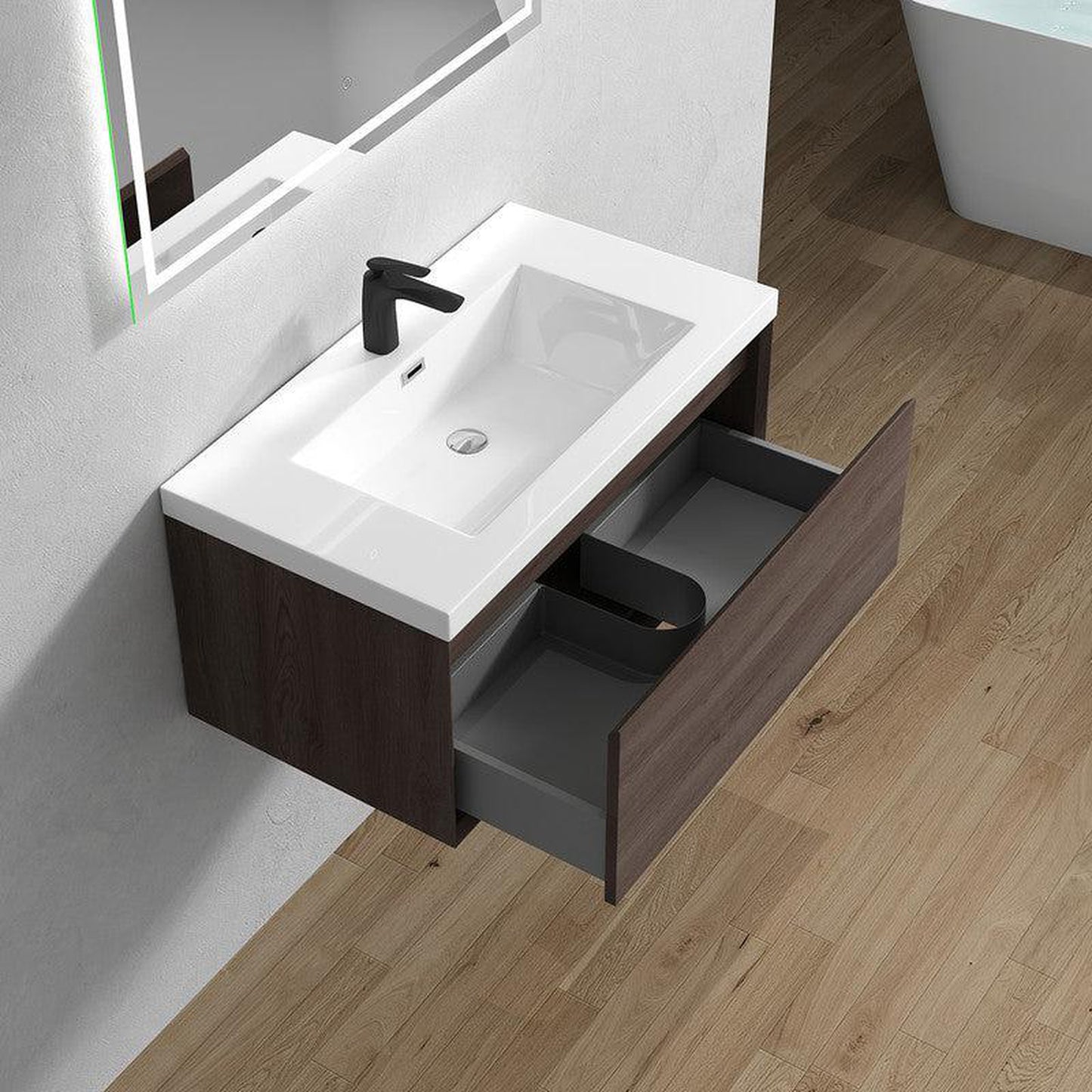 Moreno Bath BELLA 36" Red Oak Wall-Mounted Vanity With Single Reinforced White Acrylic Sink