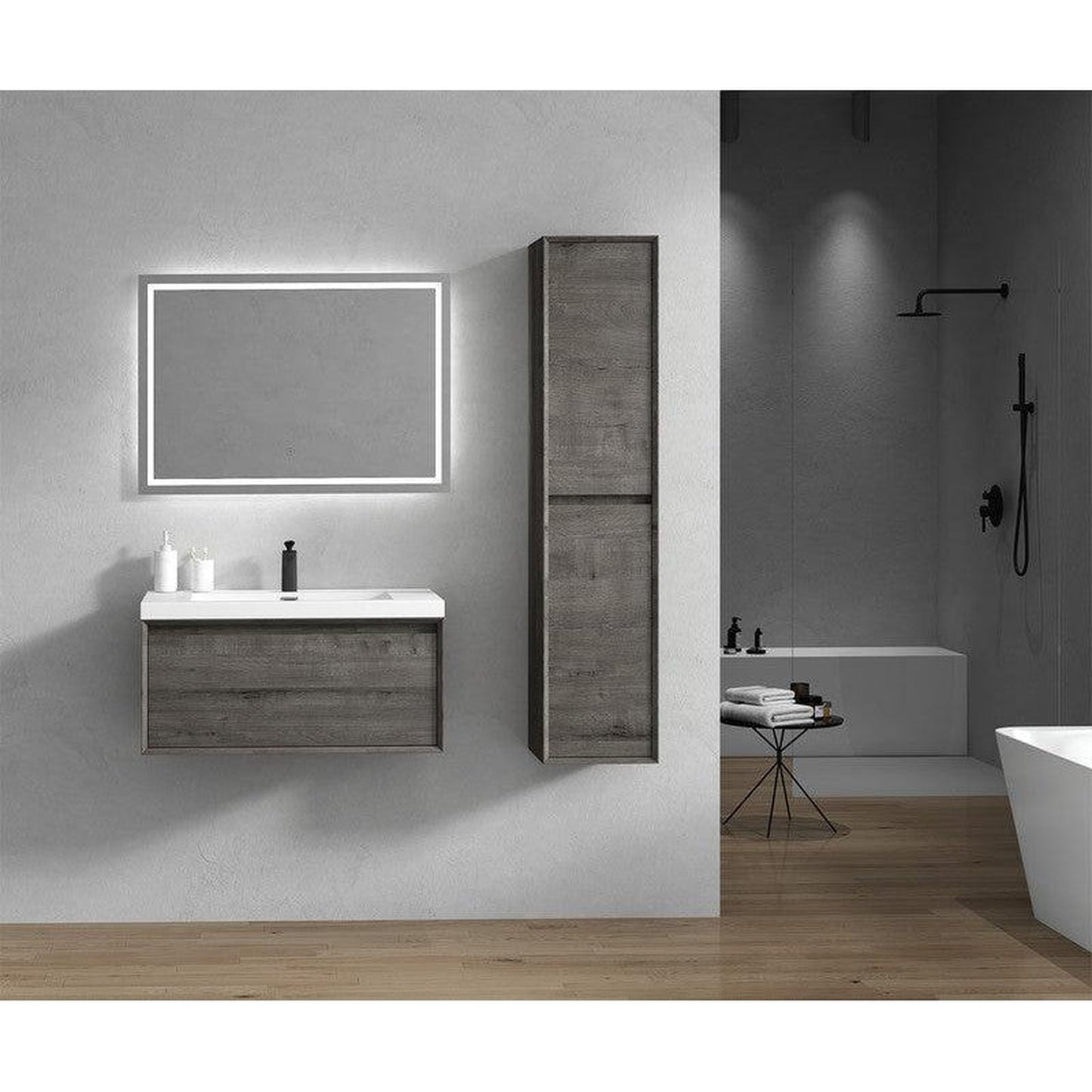 Moreno Bath BELLA 36" Smoke Oak Wall-Mounted Vanity With Single Reinforced White Acrylic Sink