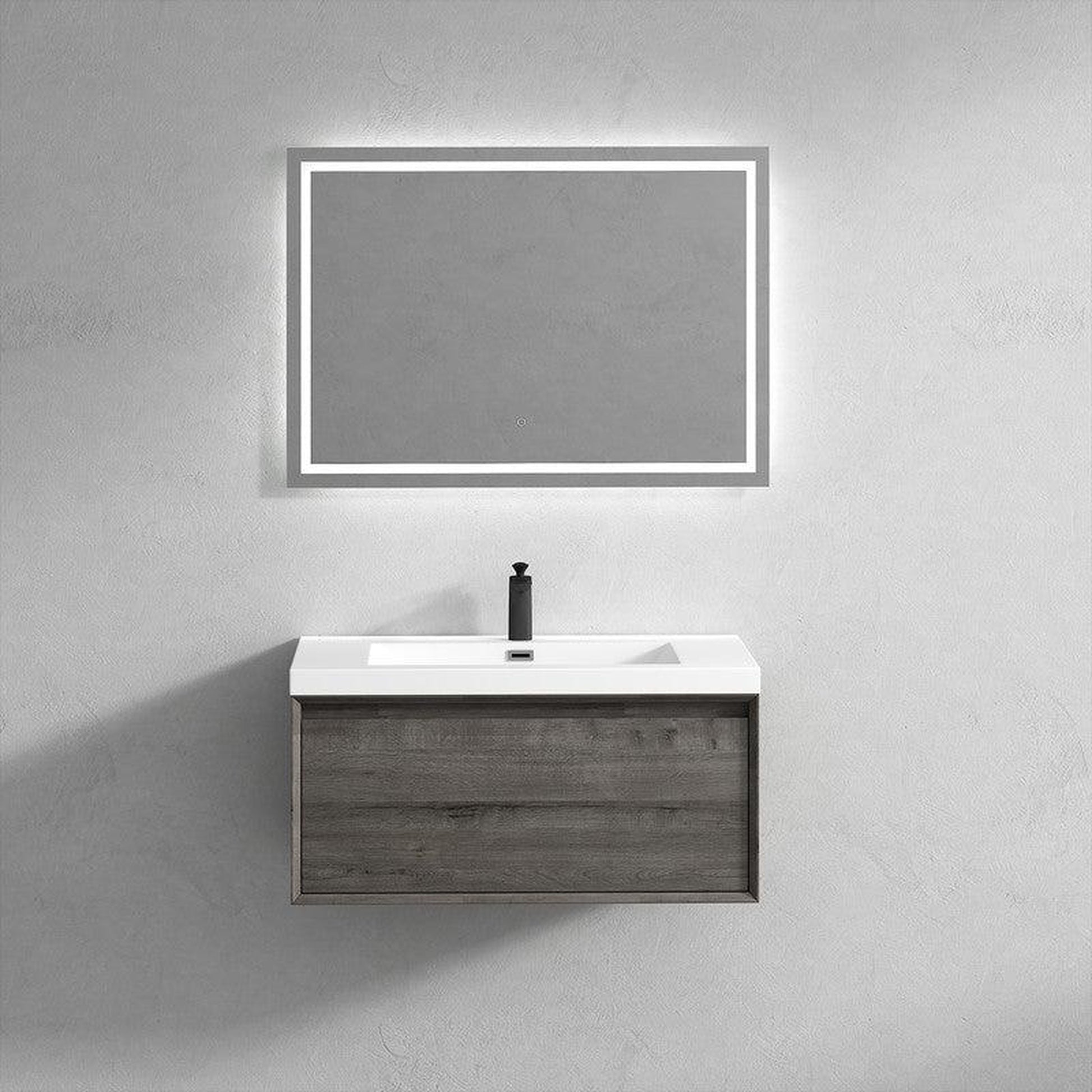 Moreno Bath BELLA 36" Smoke Oak Wall-Mounted Vanity With Single Reinforced White Acrylic Sink