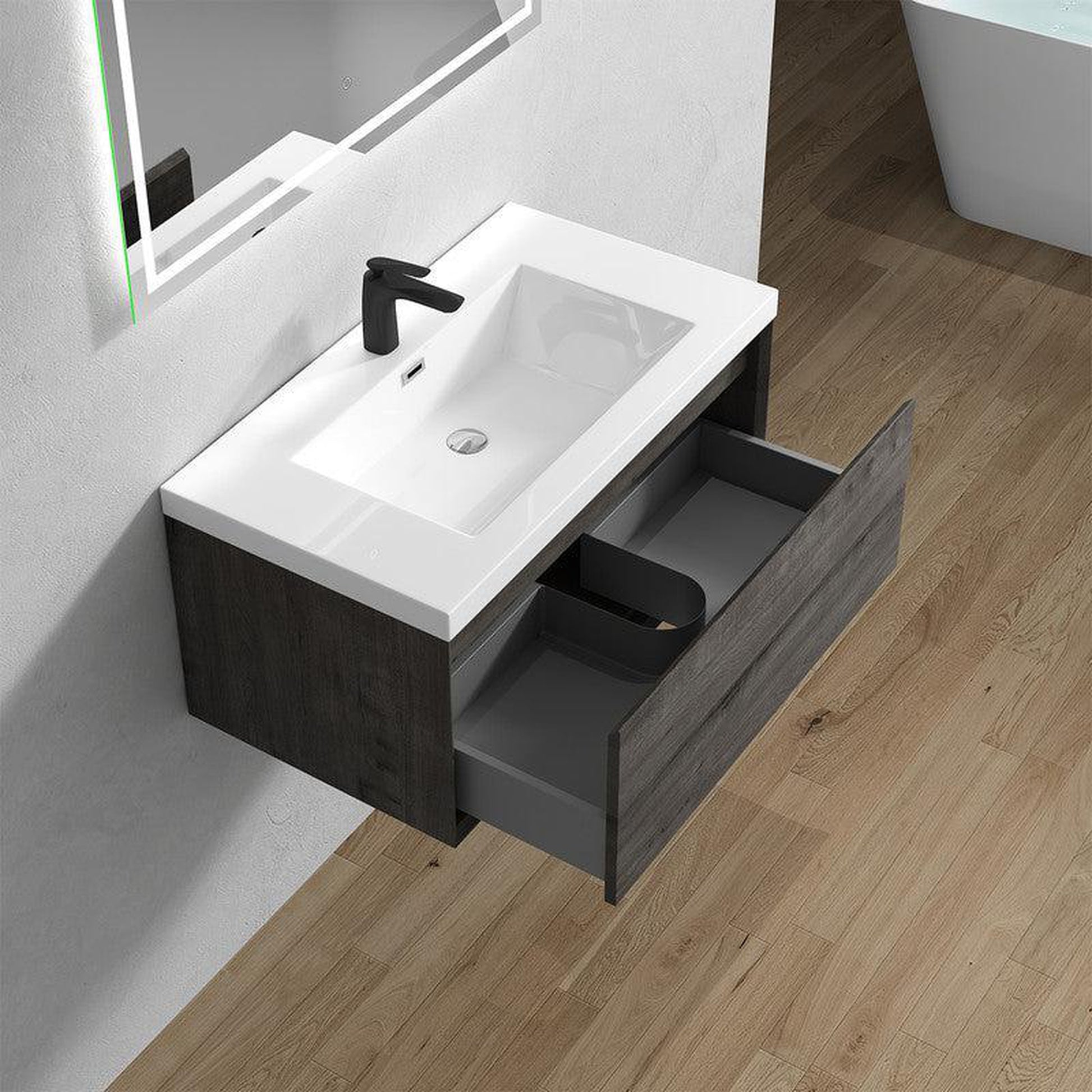 Moreno Bath BELLA 36" Smoke Oak Wall-Mounted Vanity With Single Reinforced White Acrylic Sink