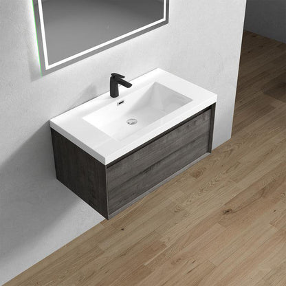 Moreno Bath BELLA 36" Smoke Oak Wall-Mounted Vanity With Single Reinforced White Acrylic Sink