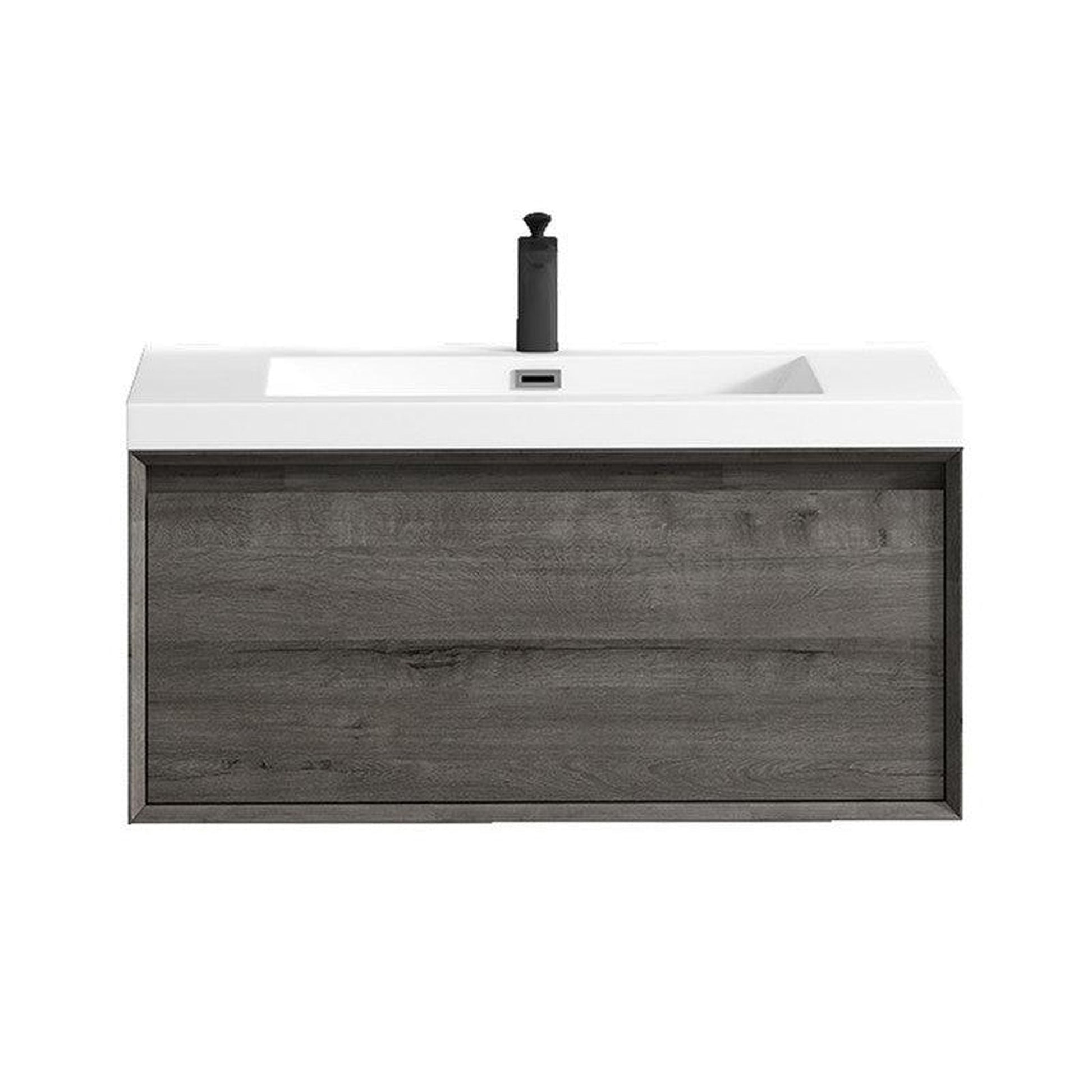 Moreno Bath BELLA 36" Smoke Oak Wall-Mounted Vanity With Single Reinforced White Acrylic Sink