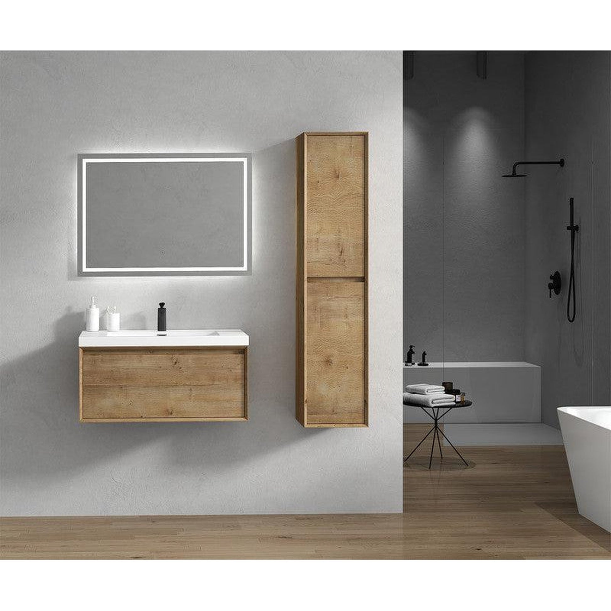 Moreno Bath BELLA 36" White Oak Wall-Mounted Vanity With Single Reinforced White Acrylic Sink