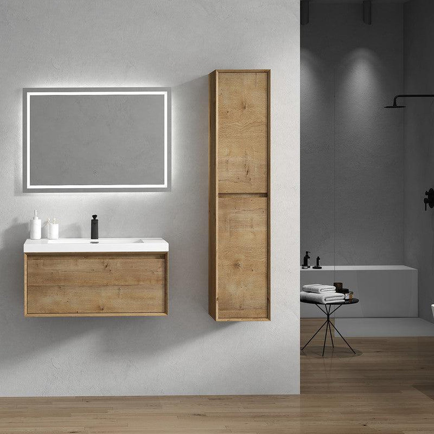 Moreno Bath BELLA 36" White Oak Wall-Mounted Vanity With Single Reinforced White Acrylic Sink