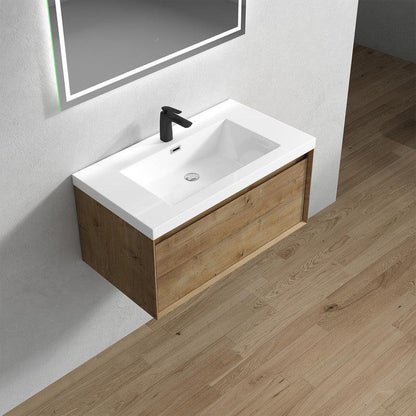 Moreno Bath BELLA 36" White Oak Wall-Mounted Vanity With Single Reinforced White Acrylic Sink