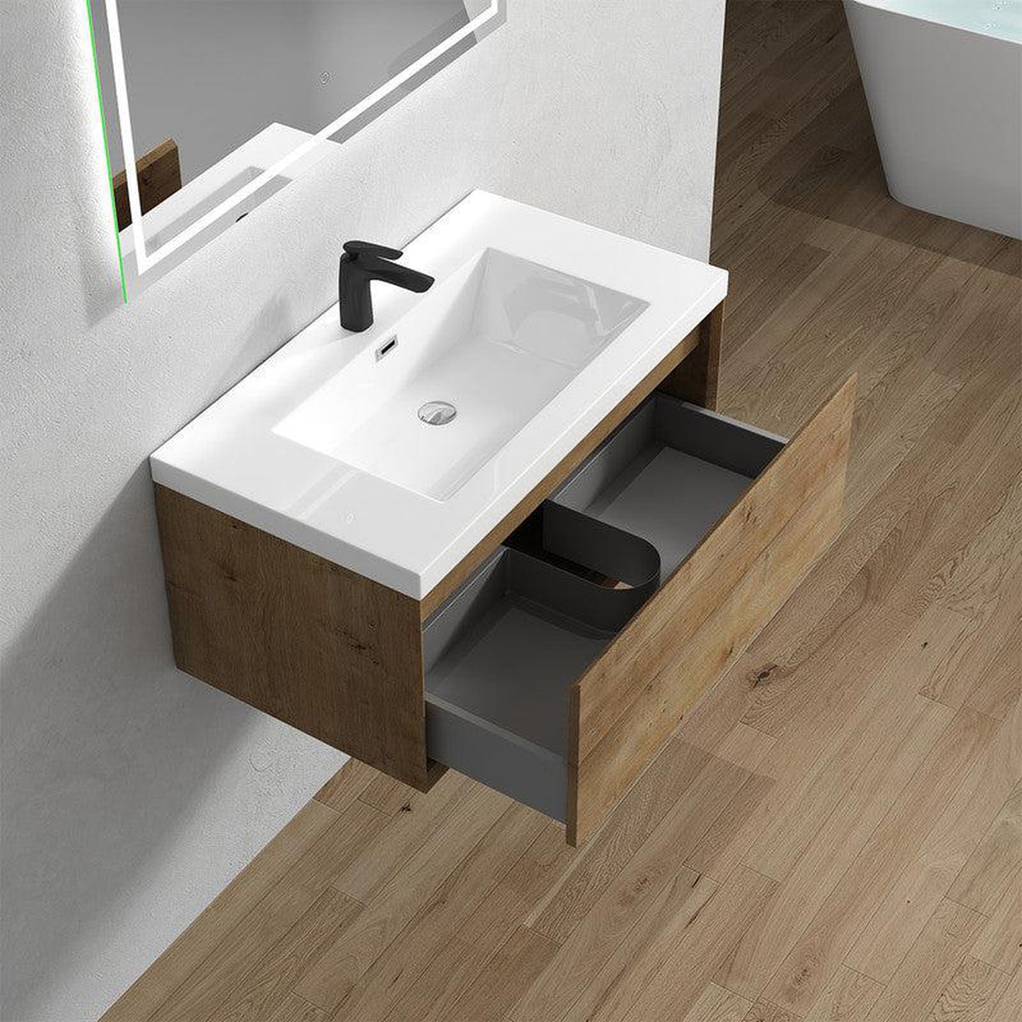 Moreno Bath BELLA 36" White Oak Wall-Mounted Vanity With Single Reinforced White Acrylic Sink