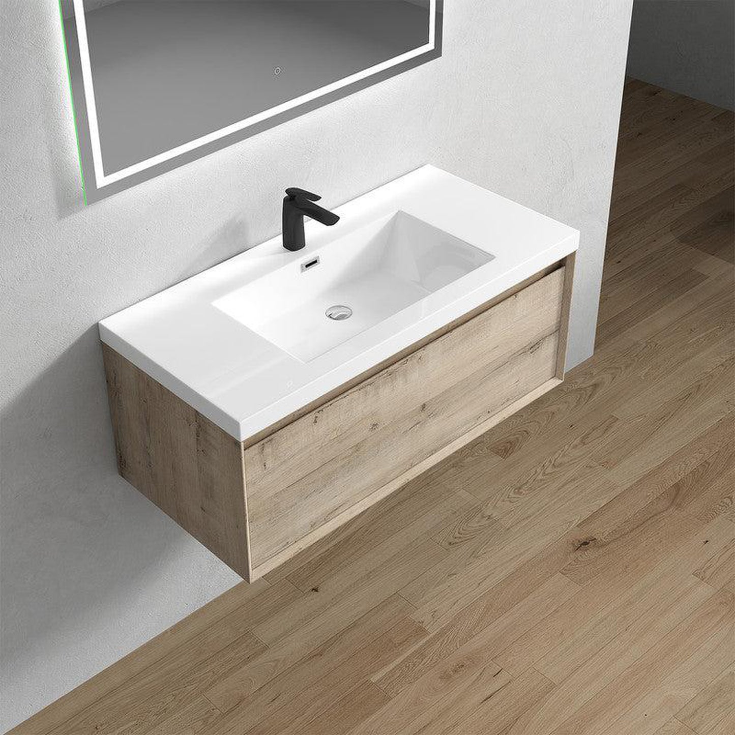 Moreno Bath BELLA 42" Light Oak Wall-Mounted Vanity With Single Reinforced White Acrylic Sink