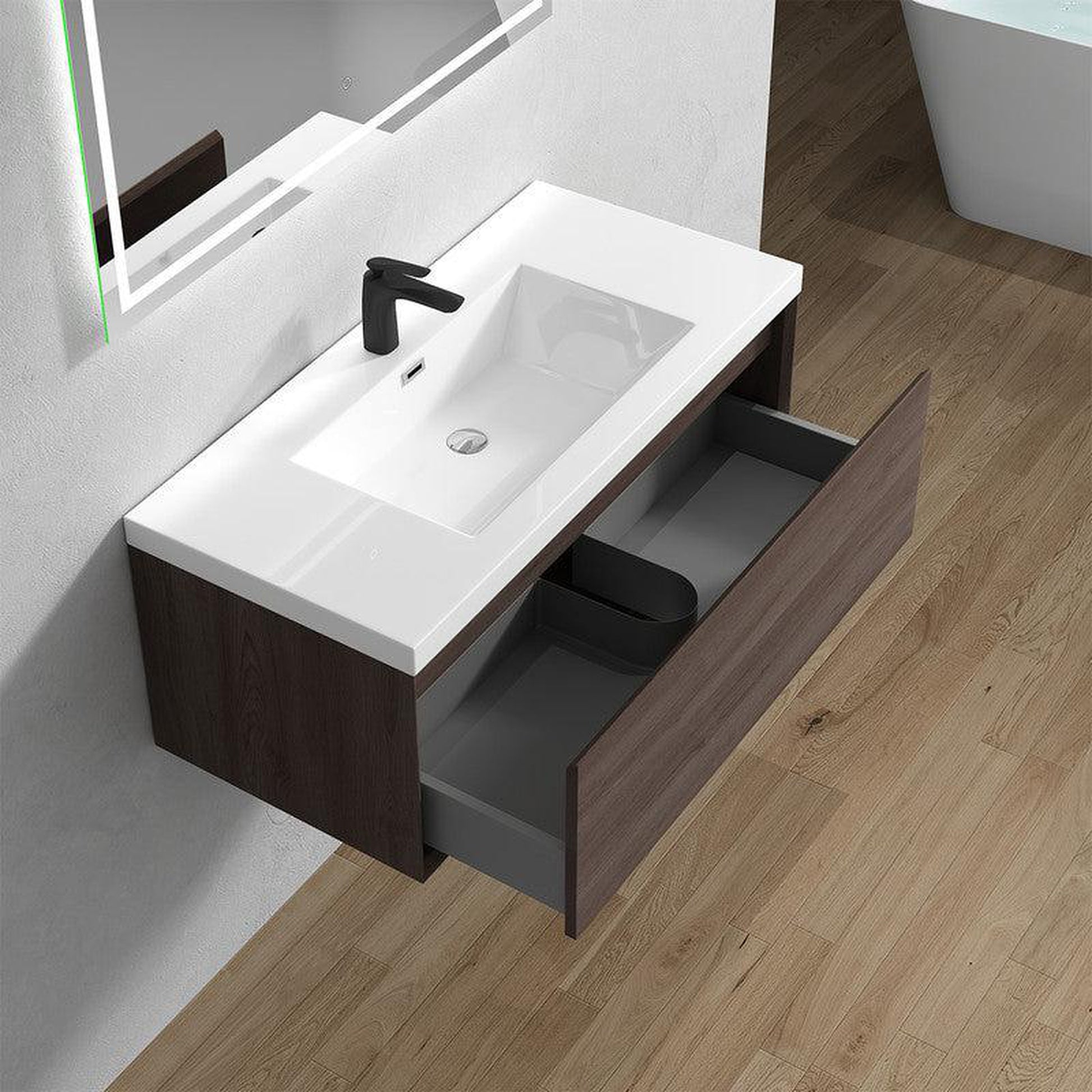 Moreno Bath BELLA 42" Red Oak Wall-Mounted Vanity With Single Reinforced White Acrylic Sink