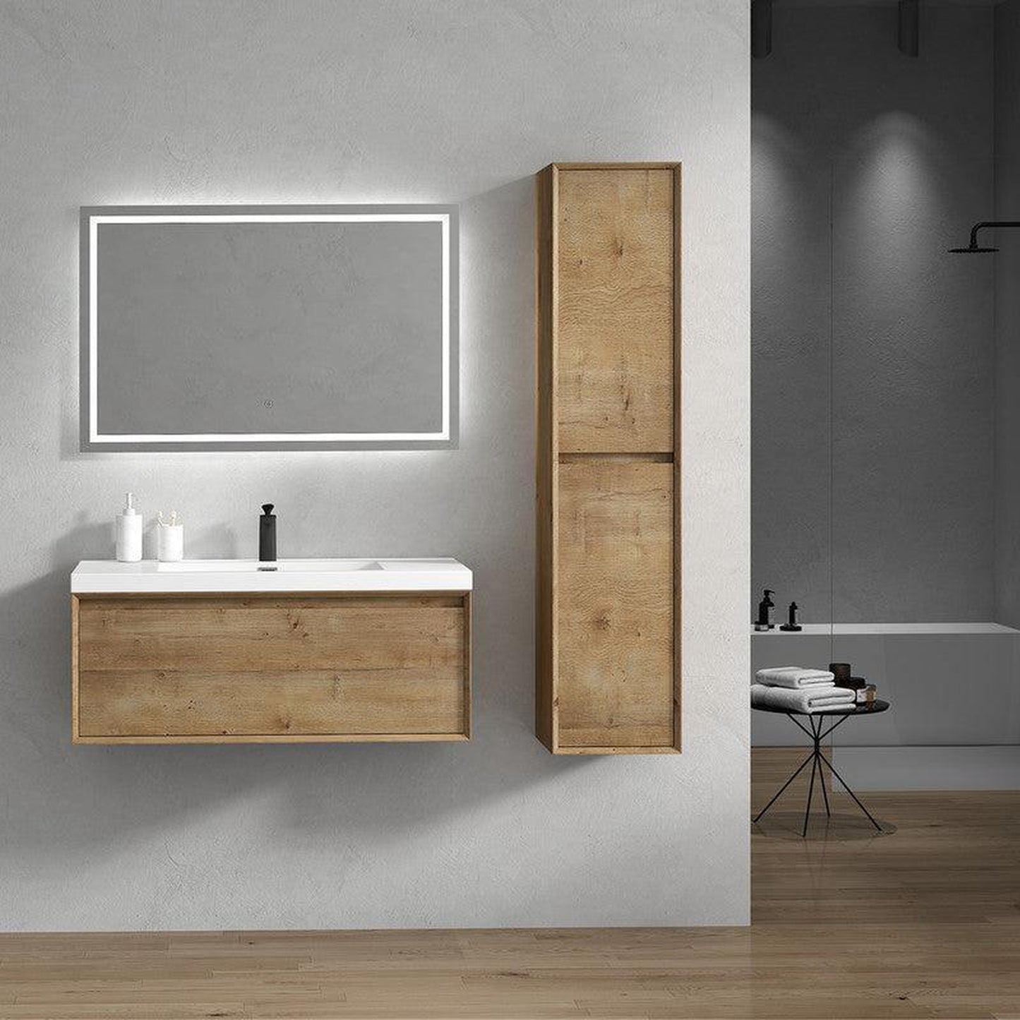 Moreno Bath BELLA 42" White Oak Wall-Mounted Vanity With Single Reinforced White Acrylic Sink