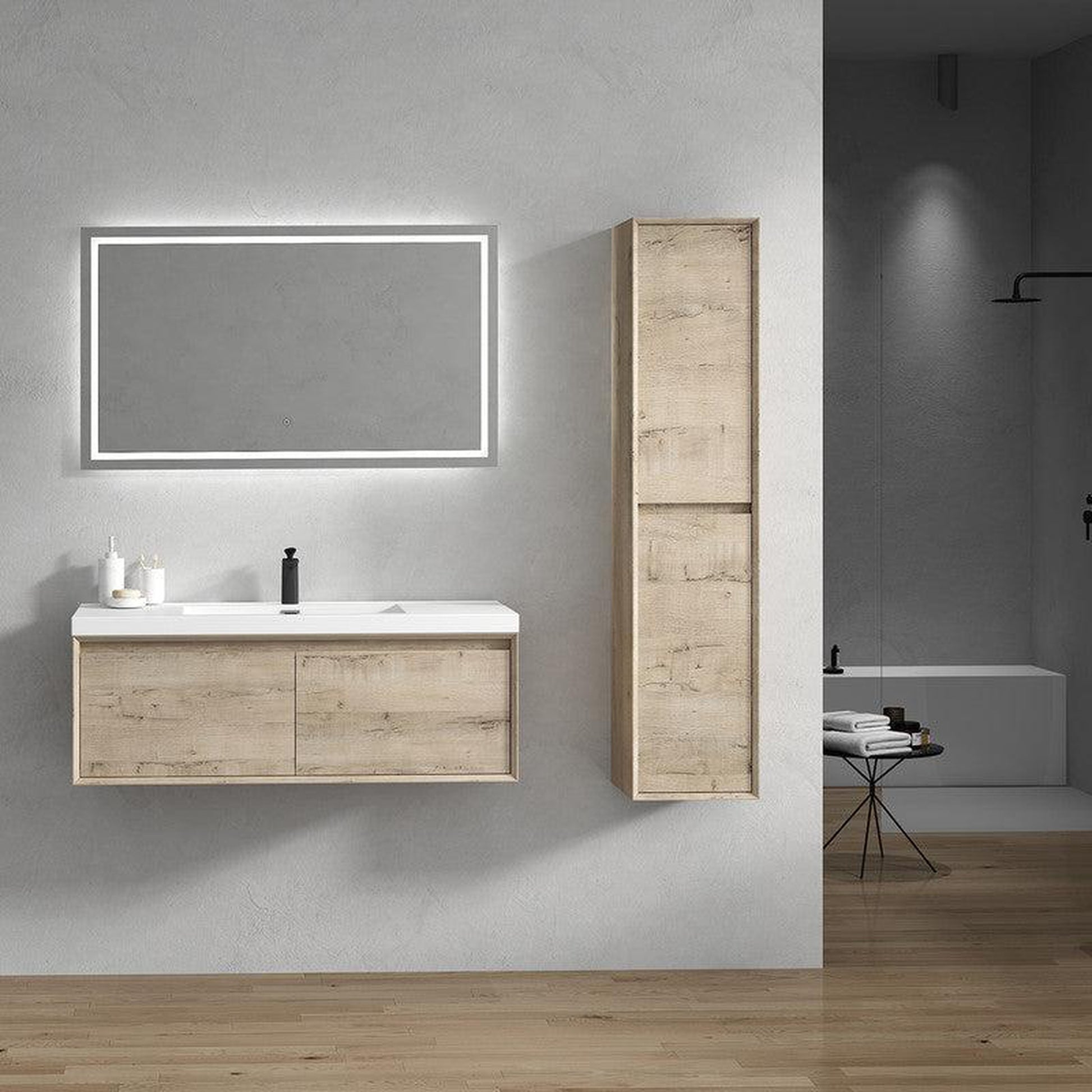 Moreno Bath BELLA 48" Light Oak Wall-Mounted Vanity With Single Reinforced White Acrylic Sink