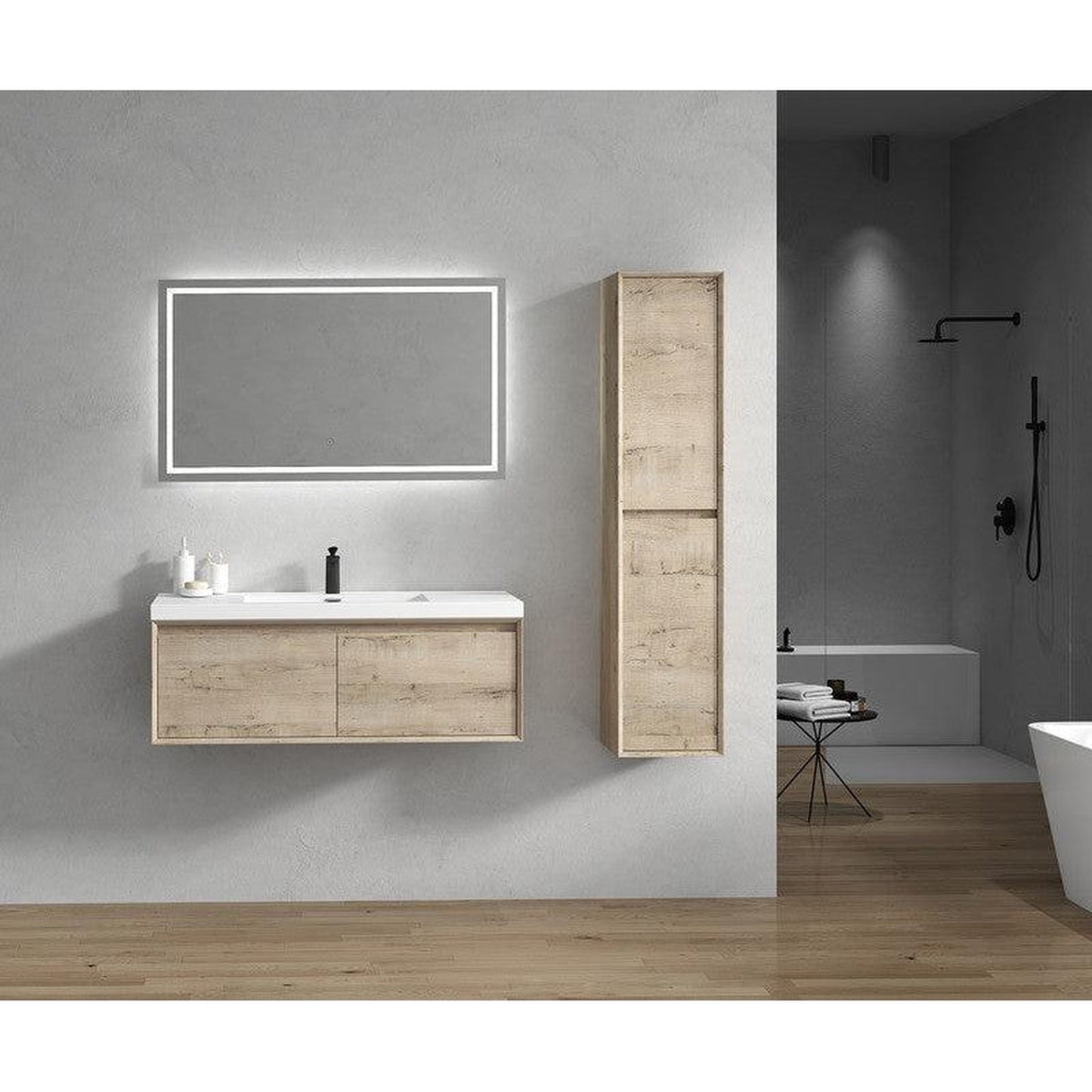 Moreno Bath BELLA 48" Light Oak Wall-Mounted Vanity With Single Reinforced White Acrylic Sink