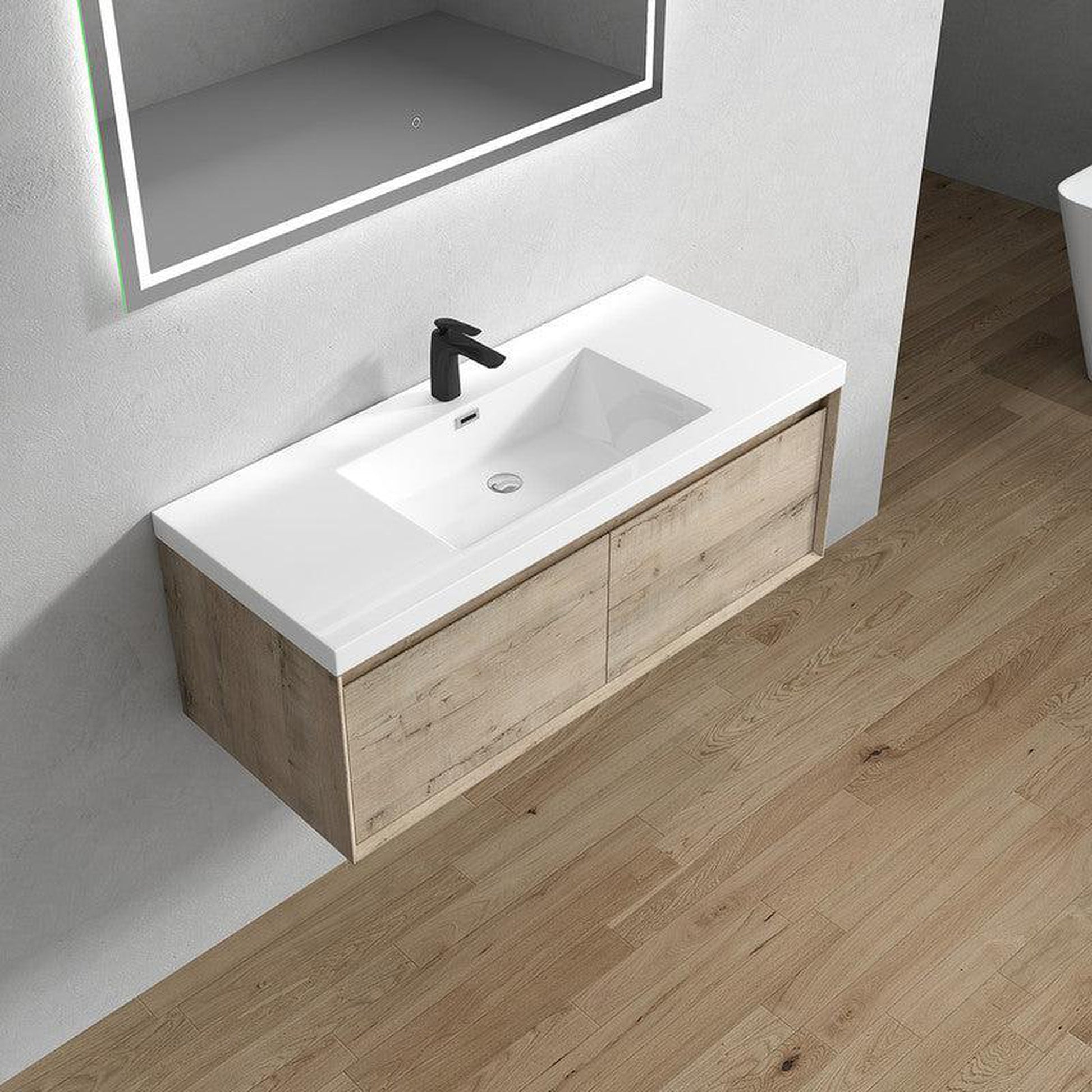 Moreno Bath BELLA 48" Light Oak Wall-Mounted Vanity With Single Reinforced White Acrylic Sink