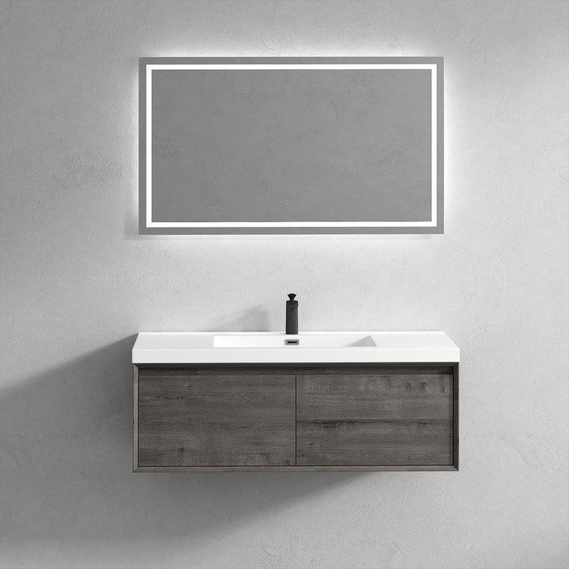 Moreno Bath BELLA 48" Smoke Oak Wall-Mounted Vanity With Single Reinforced White Acrylic Sink