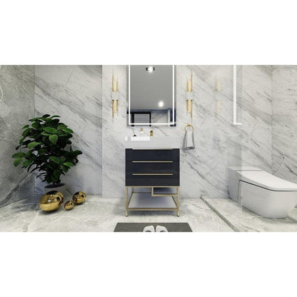 Moreno Bath Bethany 24" High Gloss Gray Freestanding Vanity With Single Reinforced White Acrylic Sink