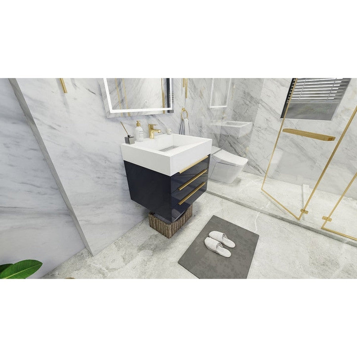 Moreno Bath Bethany 24" High Gloss Gray Wall-Mounted Vanity With Single Reinforced White Acrylic Sink