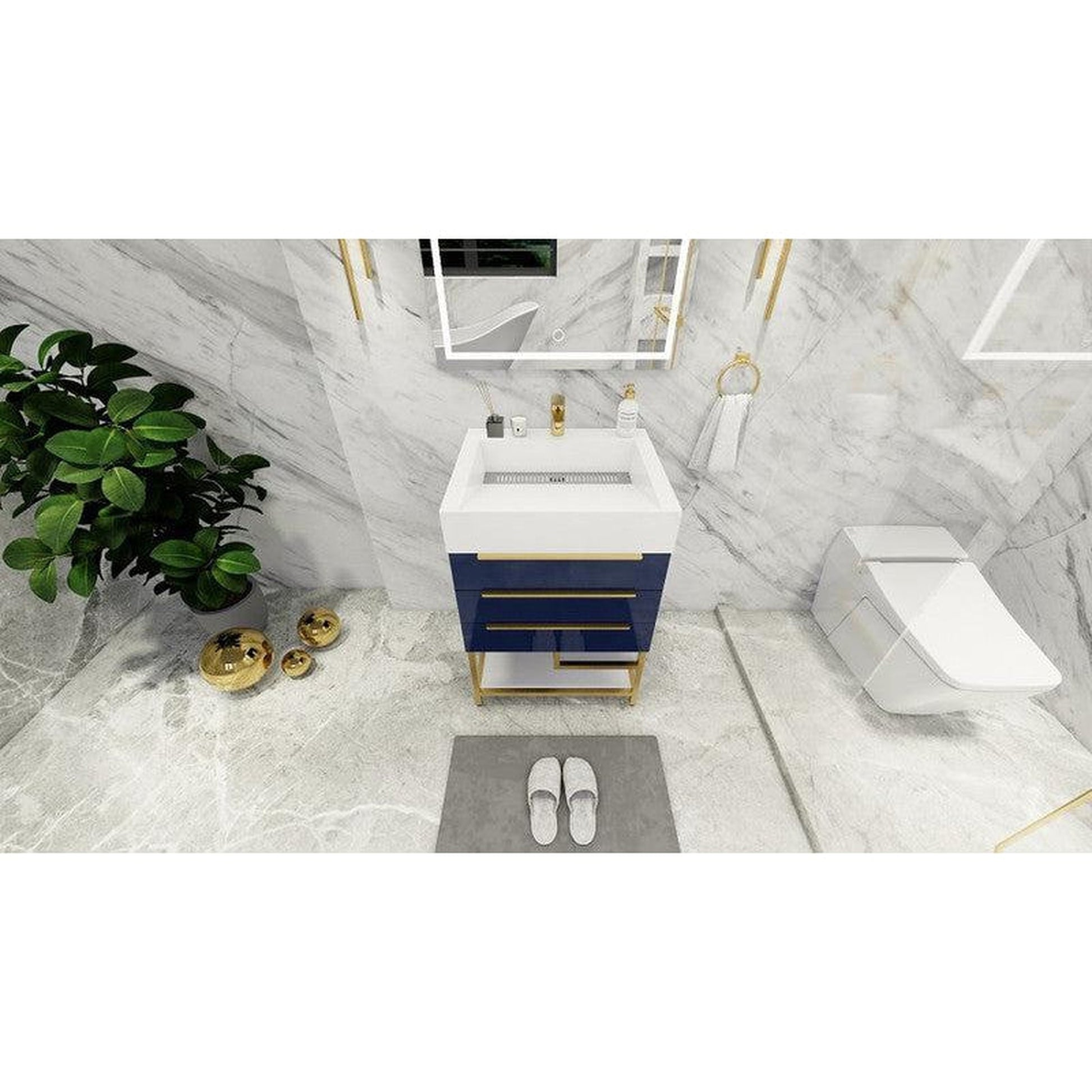 Moreno Bath Bethany 24" High Gloss Night Blue Freestanding Vanity With Single Reinforced White Acrylic Sink