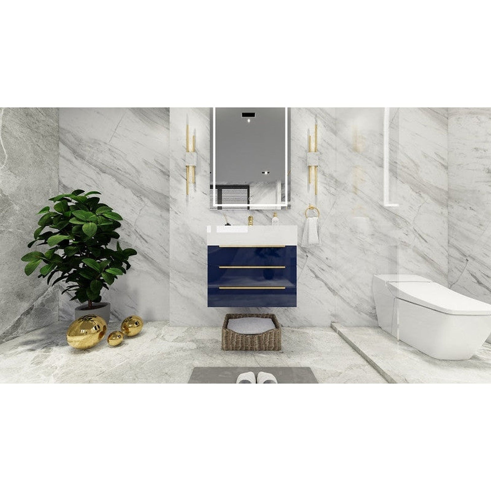 Moreno Bath Bethany 24" High Gloss Night Blue Wall-Mounted Vanity With Single Reinforced White Acrylic Sink