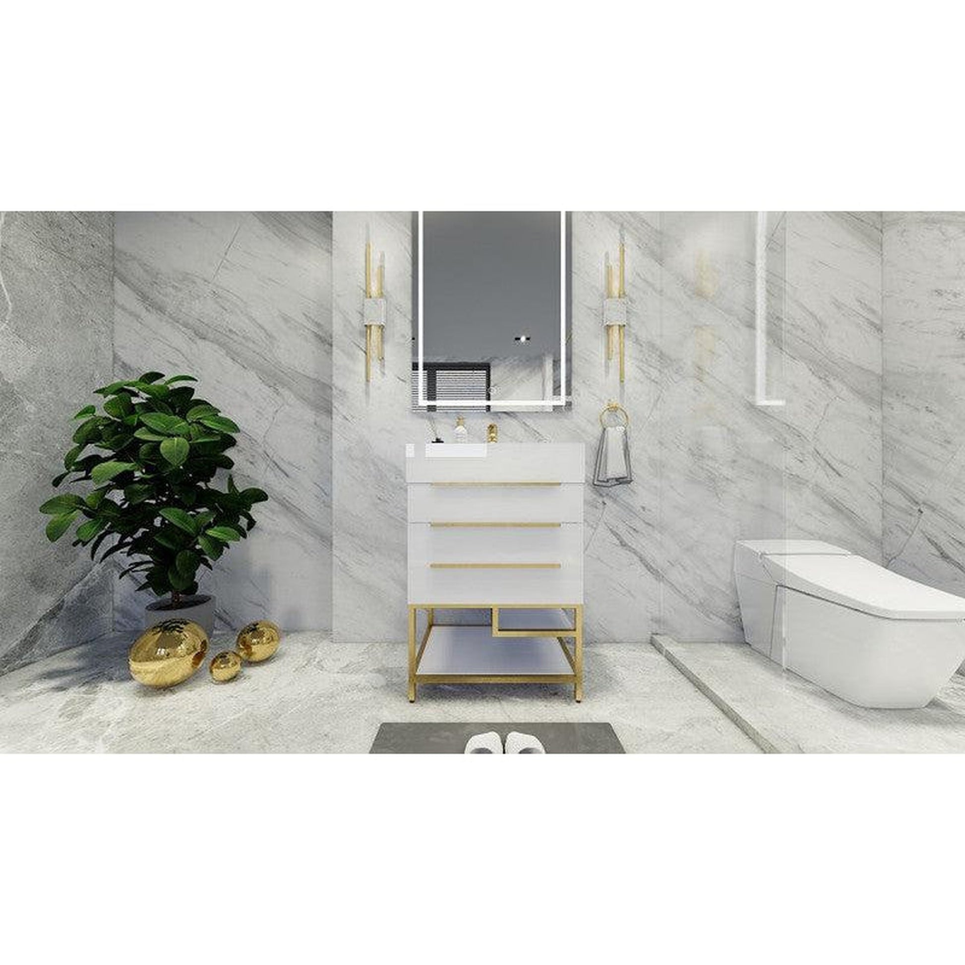 Moreno Bath Bethany 24" High Gloss White Freestanding Vanity With Single Reinforced White Acrylic Sink