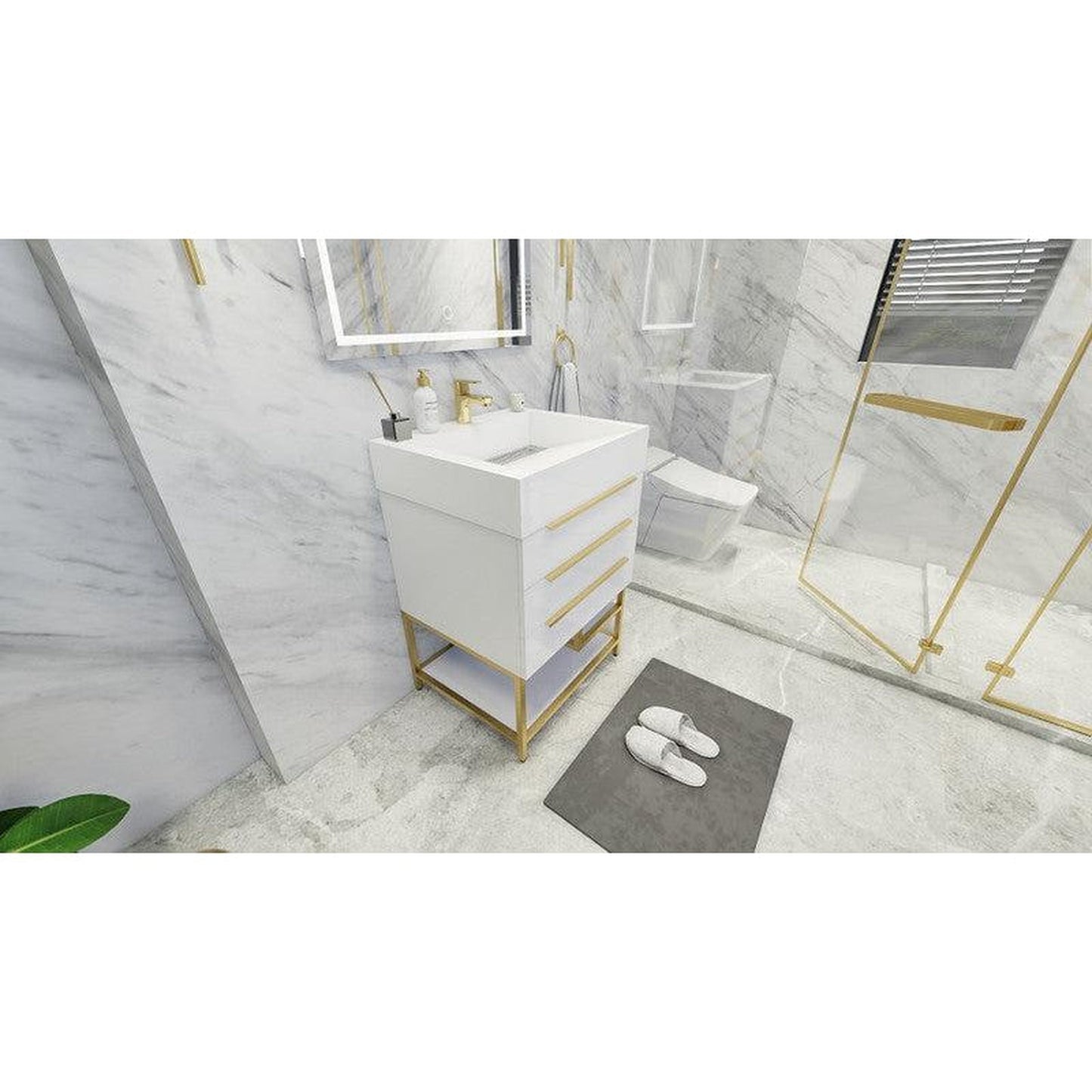 Moreno Bath Bethany 24" High Gloss White Freestanding Vanity With Single Reinforced White Acrylic Sink
