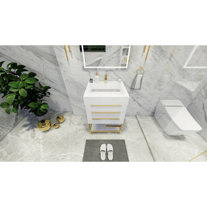 Moreno Bath Bethany 24" High Gloss White Freestanding Vanity With Single Reinforced White Acrylic Sink