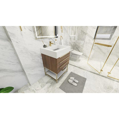 Moreno Bath Bethany 24" Rosewood Freestanding Vanity With Single Reinforced White Acrylic Sink