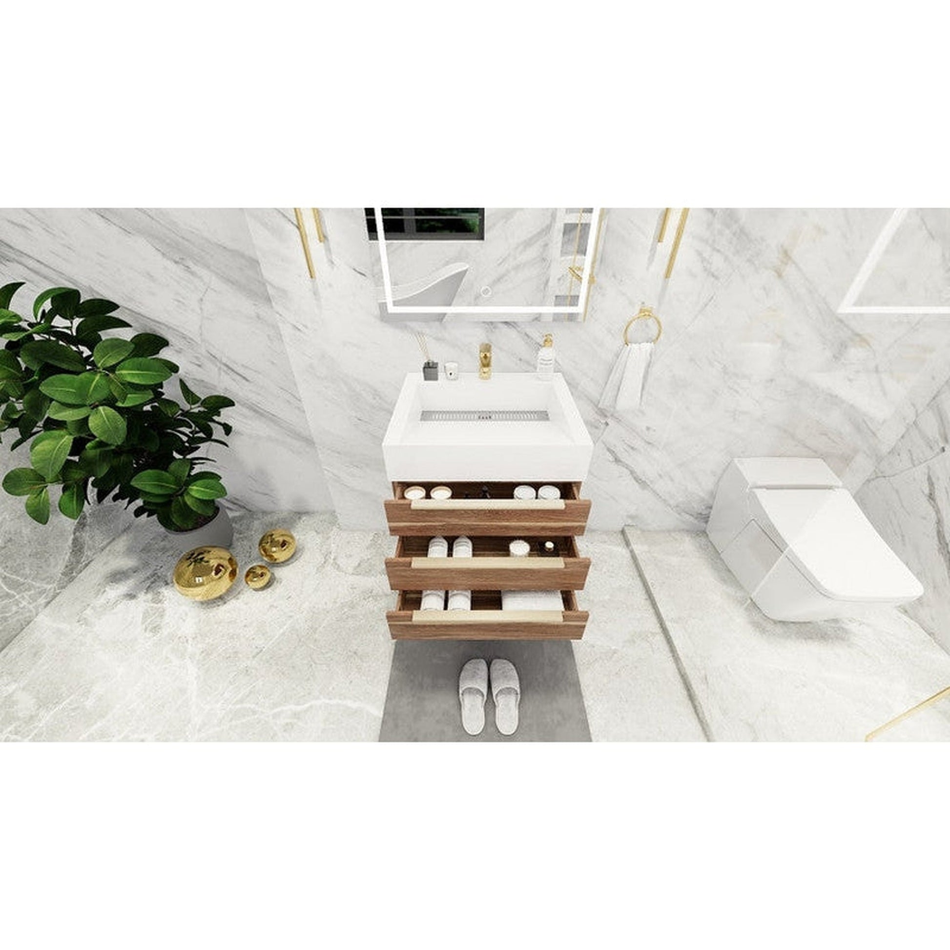 Moreno Bath Bethany 24" White Oak Wall-Mounted Vanity With Single Reinforced White Acrylic Sink