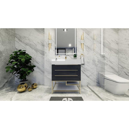 Moreno Bath Bethany 30" High Gloss Gray Freestanding Vanity With Single Reinforced White Acrylic Sink