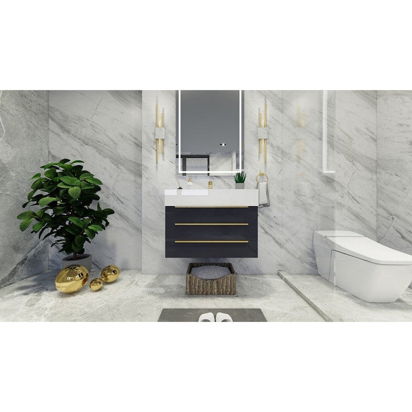 Moreno Bath Bethany 30" High Gloss Gray Wall-Mounted Vanity With Single Reinforced White Acrylic Sink