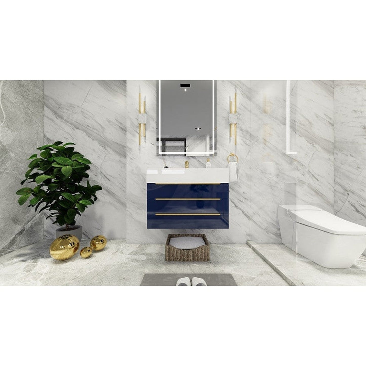 Moreno Bath Bethany 30" High Gloss Night Blue Wall-Mounted Vanity With Single Reinforced White Acrylic Sink