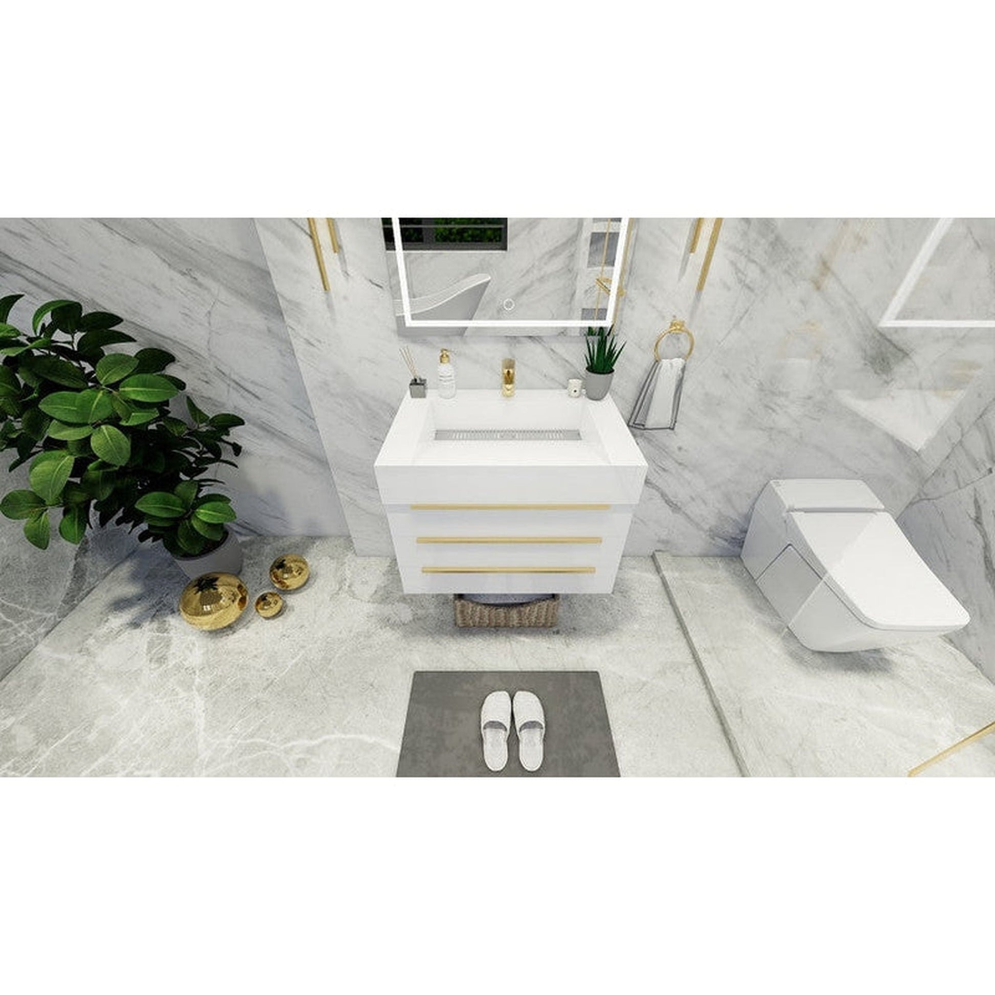 Moreno Bath Bethany 30" High Gloss White Wall-Mounted Vanity With Single Reinforced White Acrylic Sink