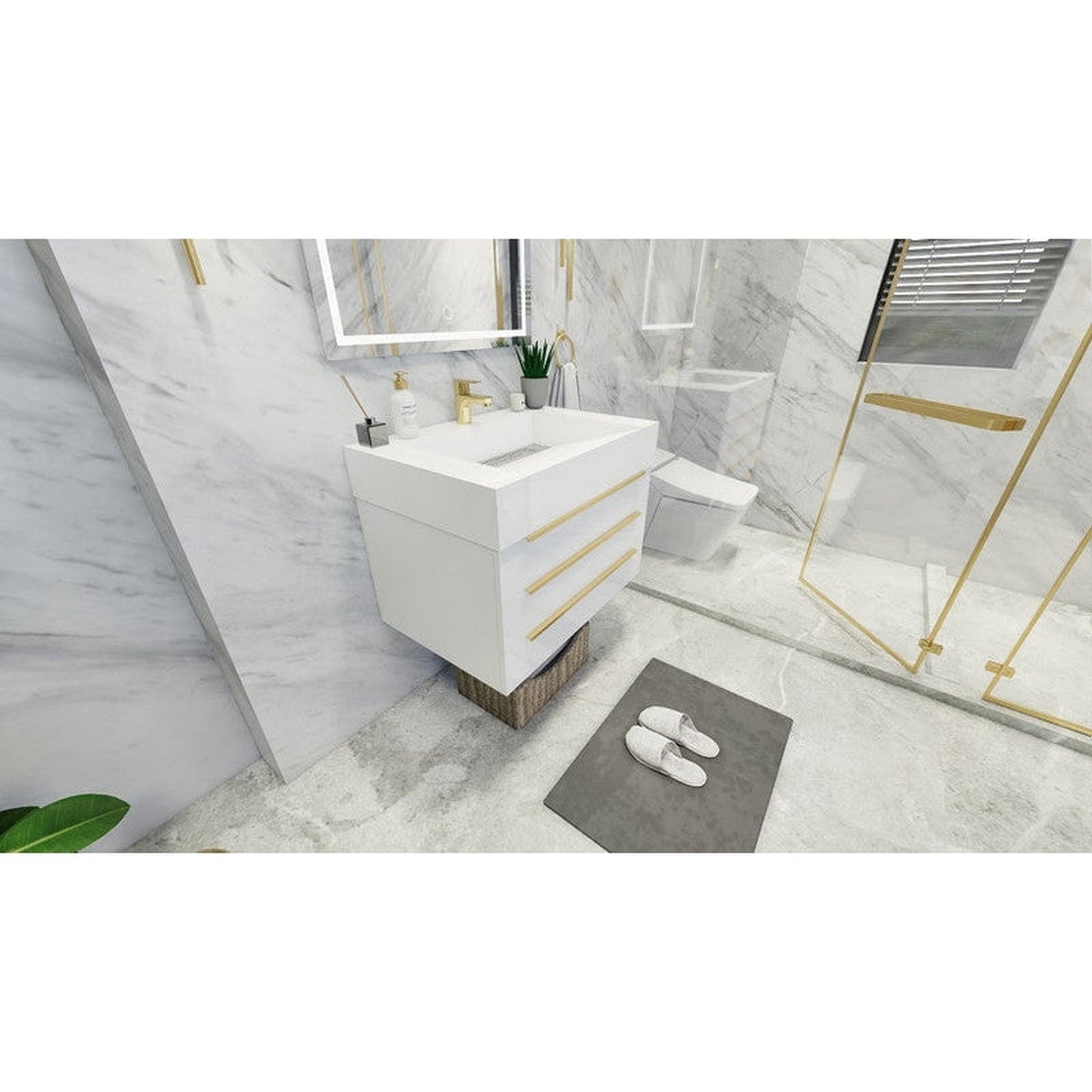 Moreno Bath Bethany 30" High Gloss White Wall-Mounted Vanity With Single Reinforced White Acrylic Sink