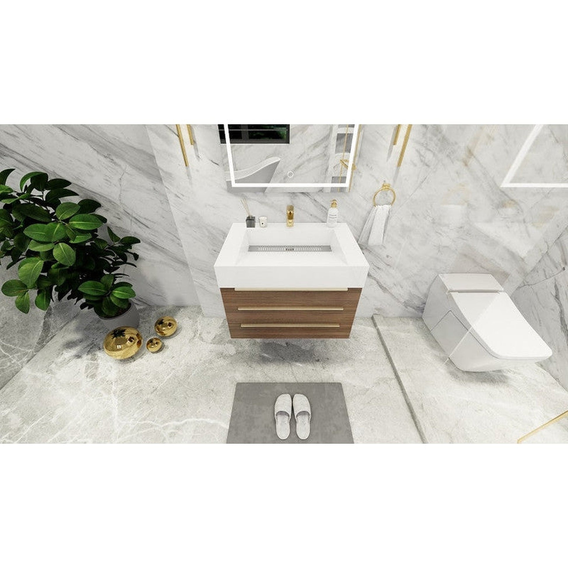 Moreno Bath Bethany 30" Rosewood Wall-Mounted Vanity With Single Reinforced White Acrylic Sink